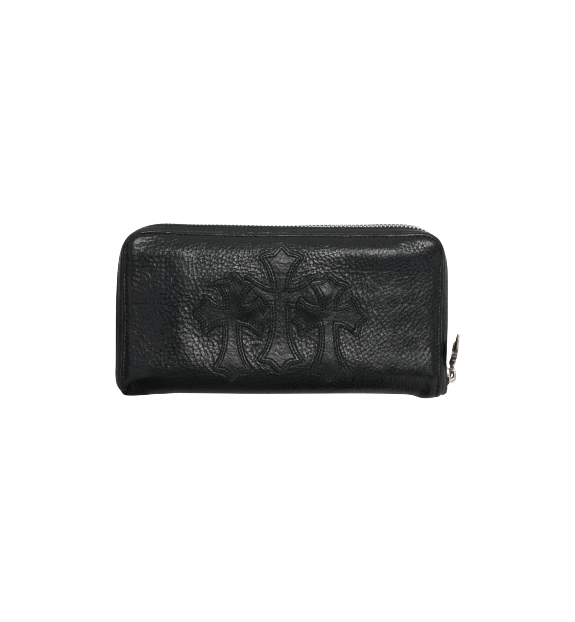 Chrome Hearts Leather Triple Cemetery Cross Patch Zip Clutch Wallet "Black"