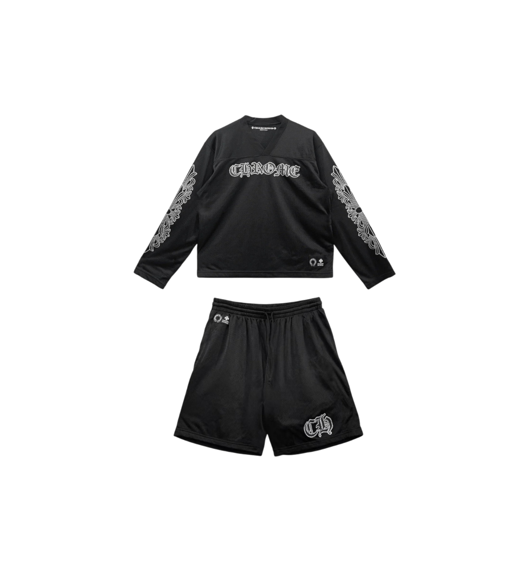 Chrome Hearts Stadium Mesh L/S Jersey & Mesh Varsity Shorts Set "Black"