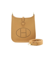 Hermes Evelyne 16 Gold Hardware Bag "Clemence Biscuit/Camel"