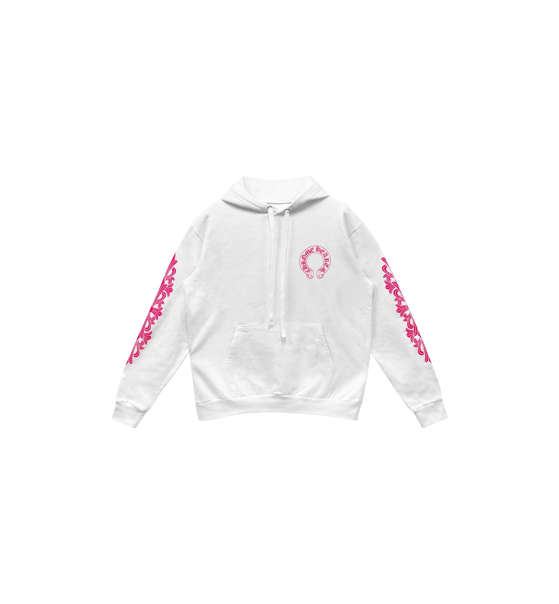 Chrome Hearts Pink Horseshoe Floral Sleeve Pullover Hoodie "White"
