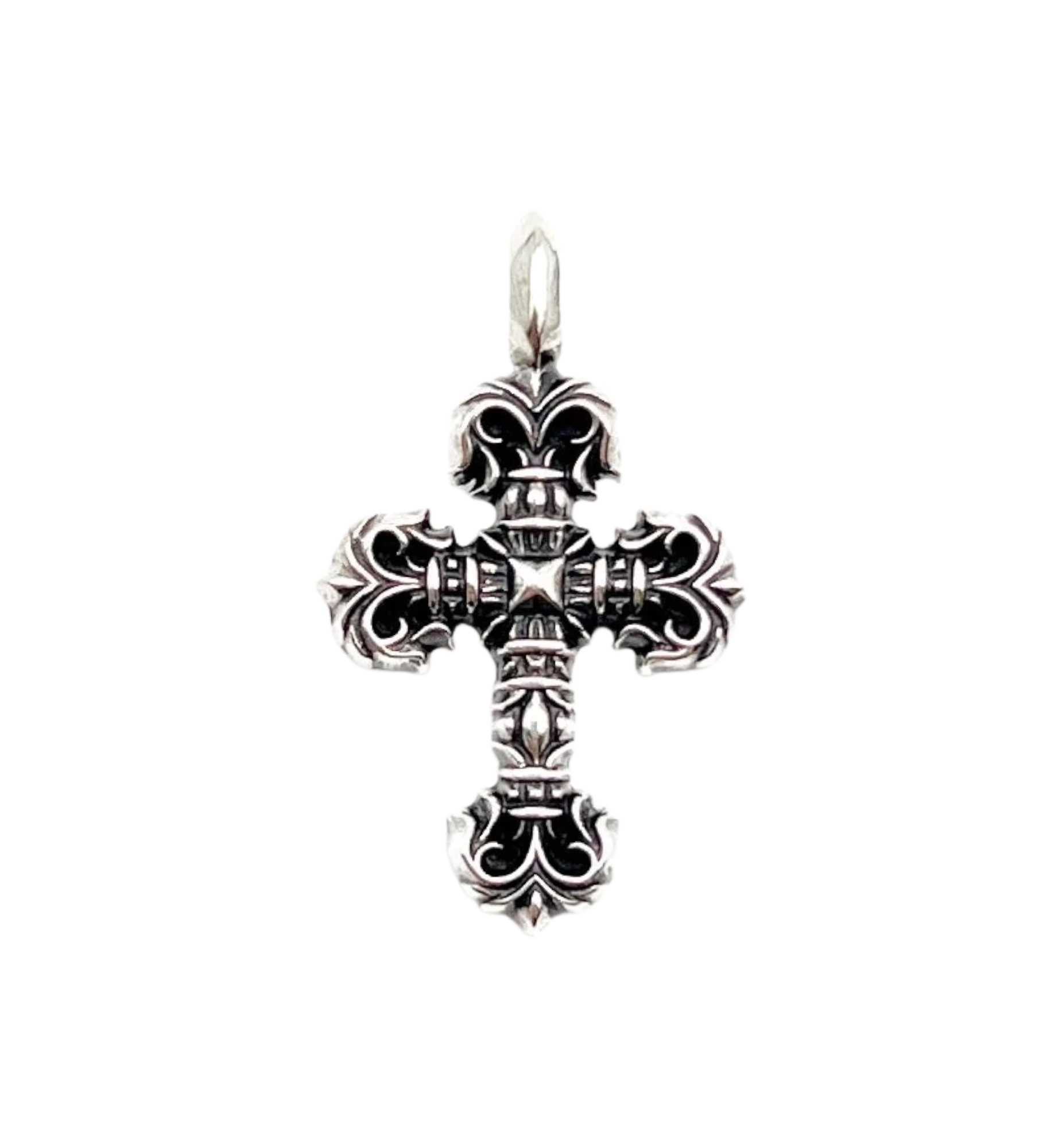 Chrome Hearts Tiny Filigree Cross Charm Pendant Ball Chain Necklace "Silver"