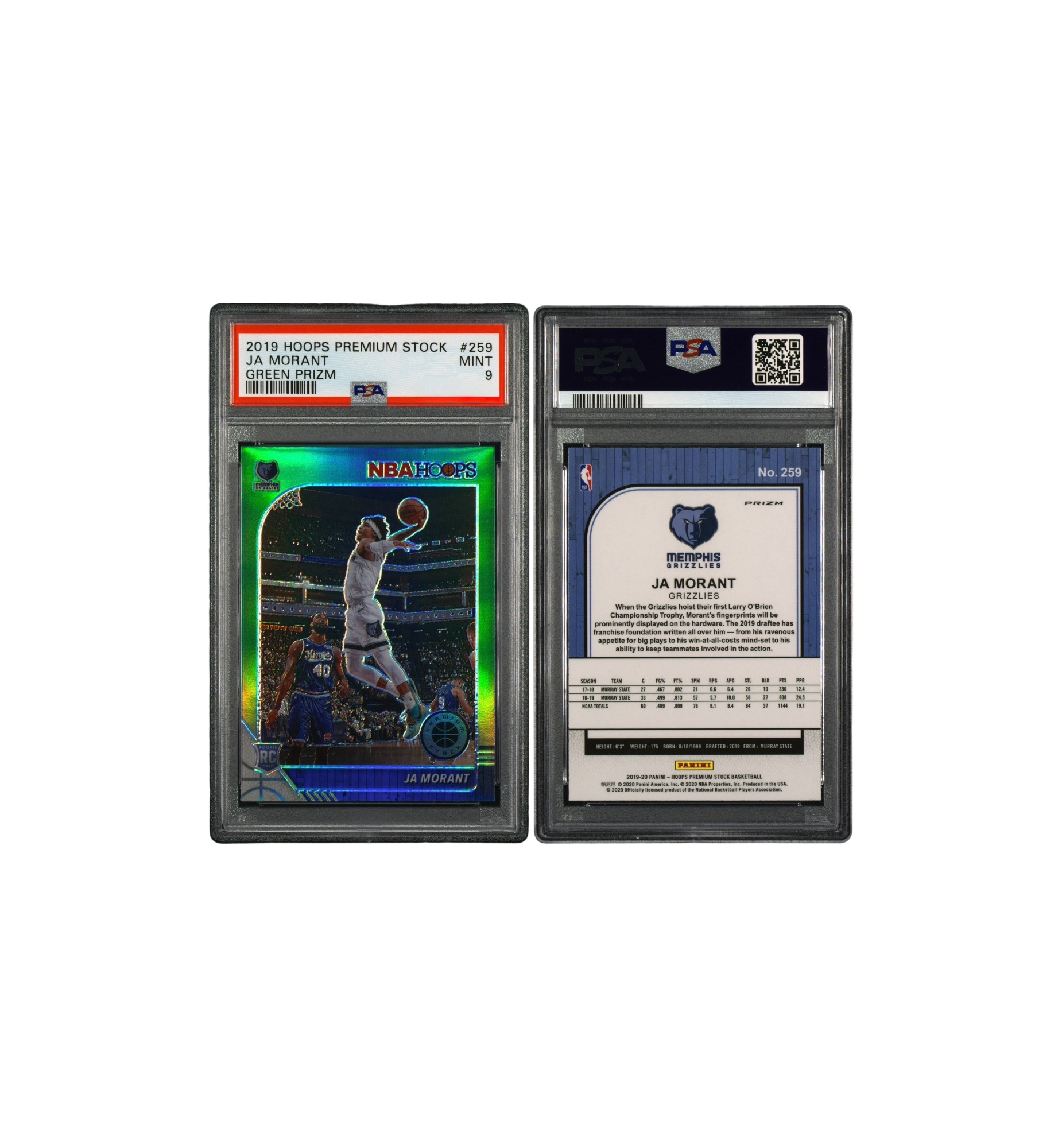 2019 Hoops Premium Stock Green Prizm (MINT 9) "Ja Morant"