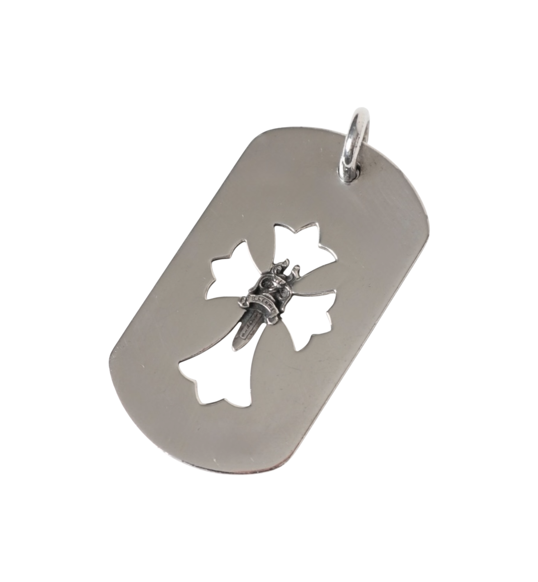 Chrome Hearts Cutout Cross Dagger Dog Tag Ball Chain Necklace "Silver"