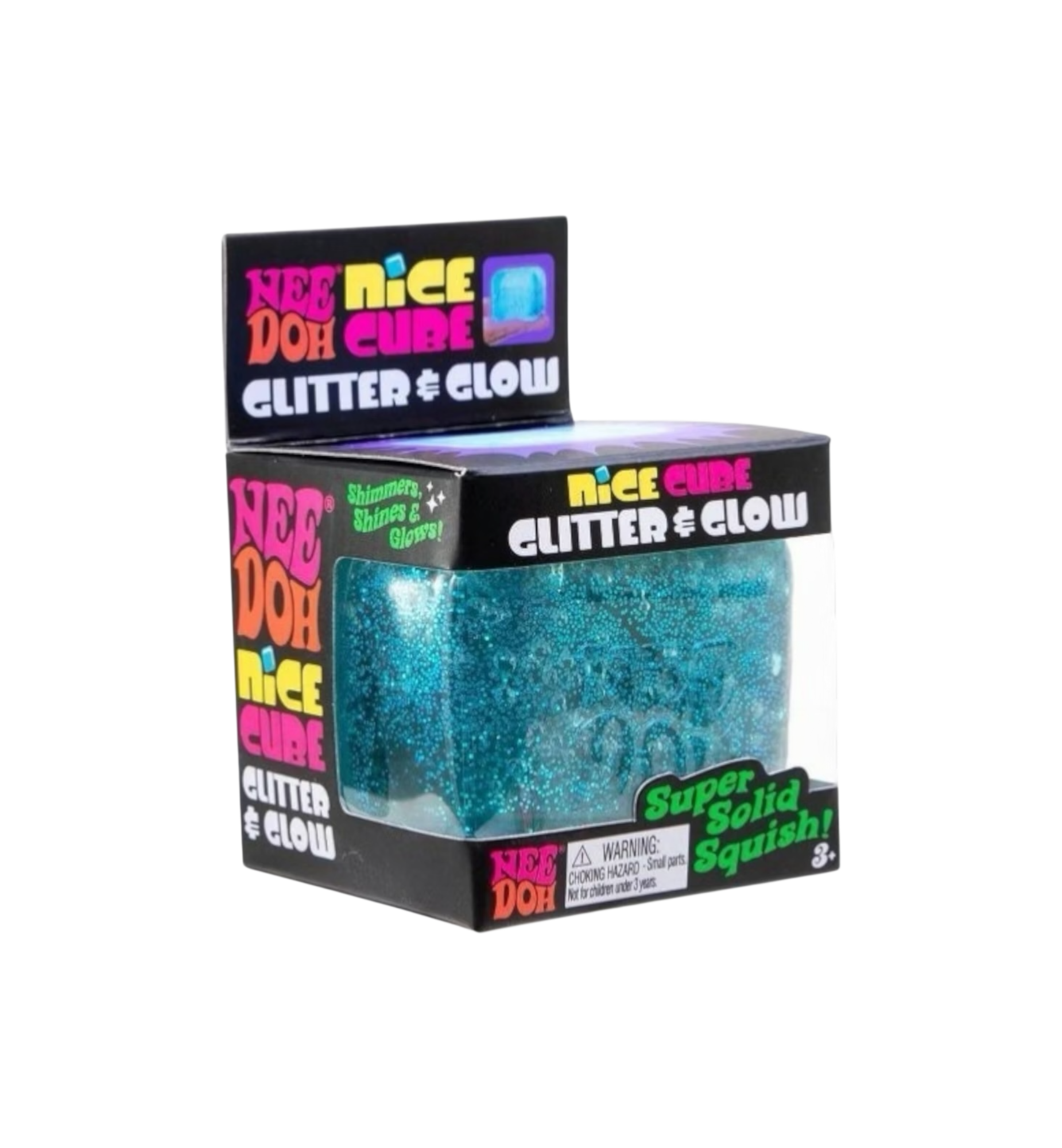 NeeDoh Nice Cube Glitter and Glow Squishy Fidget Toy "Blue"