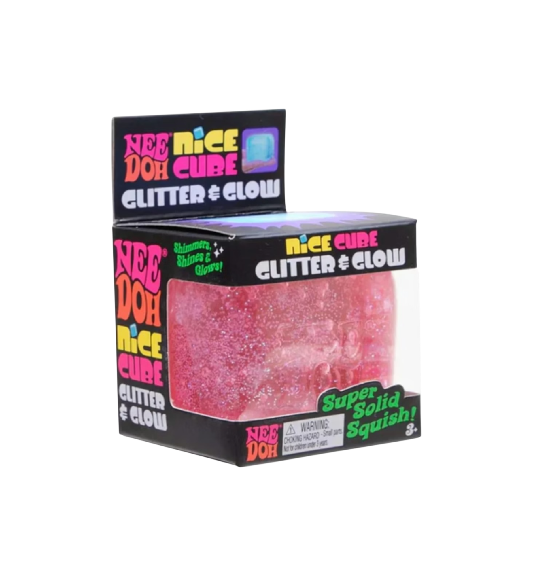 NeeDoh Nice Cube Glitter and Glow Squishy Fidget Toy "Pink"
