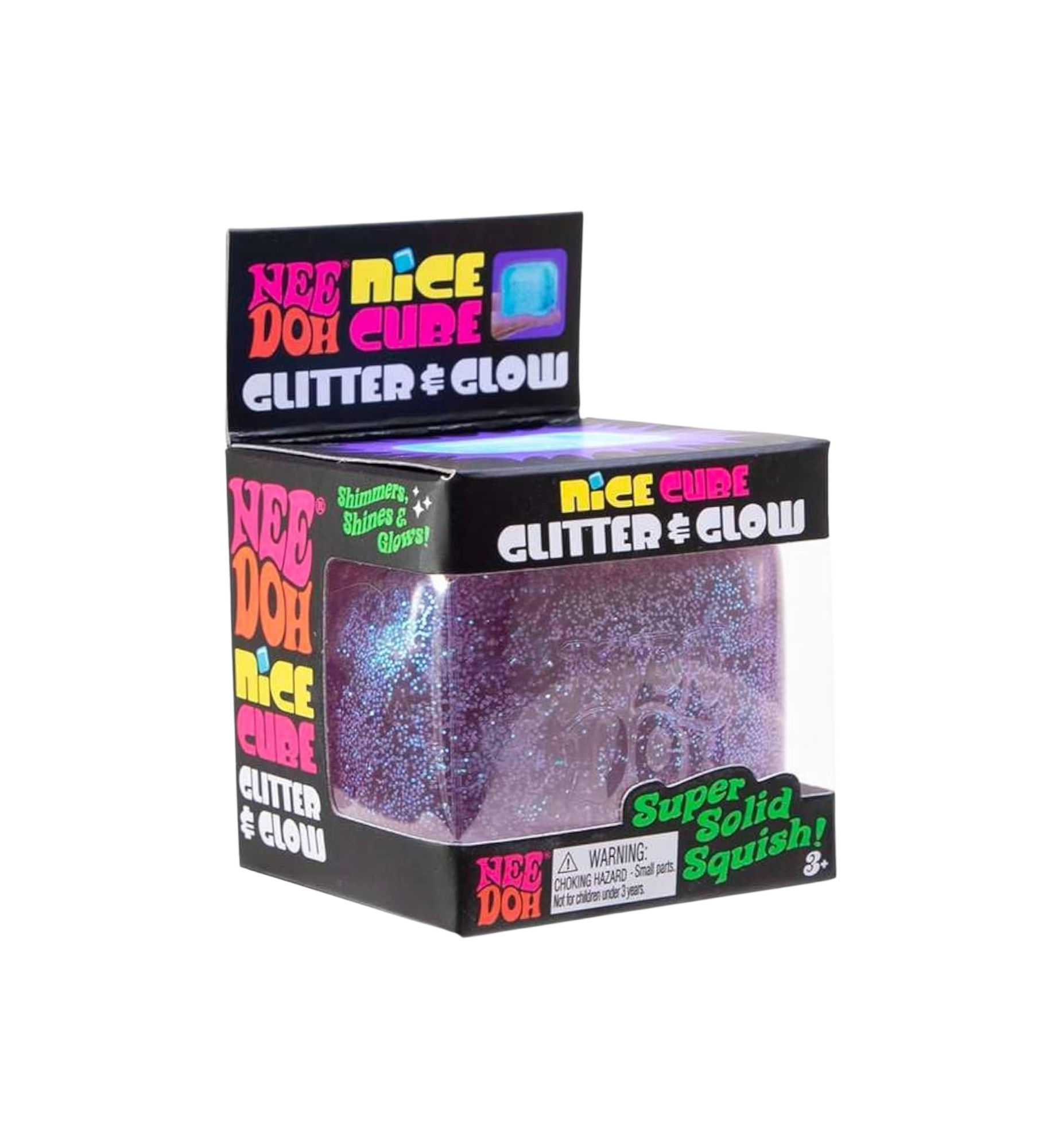 NeeDoh Nice Cube Glitter and Glow Squishy Fidget Toy "Purple"