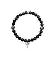 Chrome Hearts 6MM Cross Beaded Bracelet "Obsidian/Silver"
