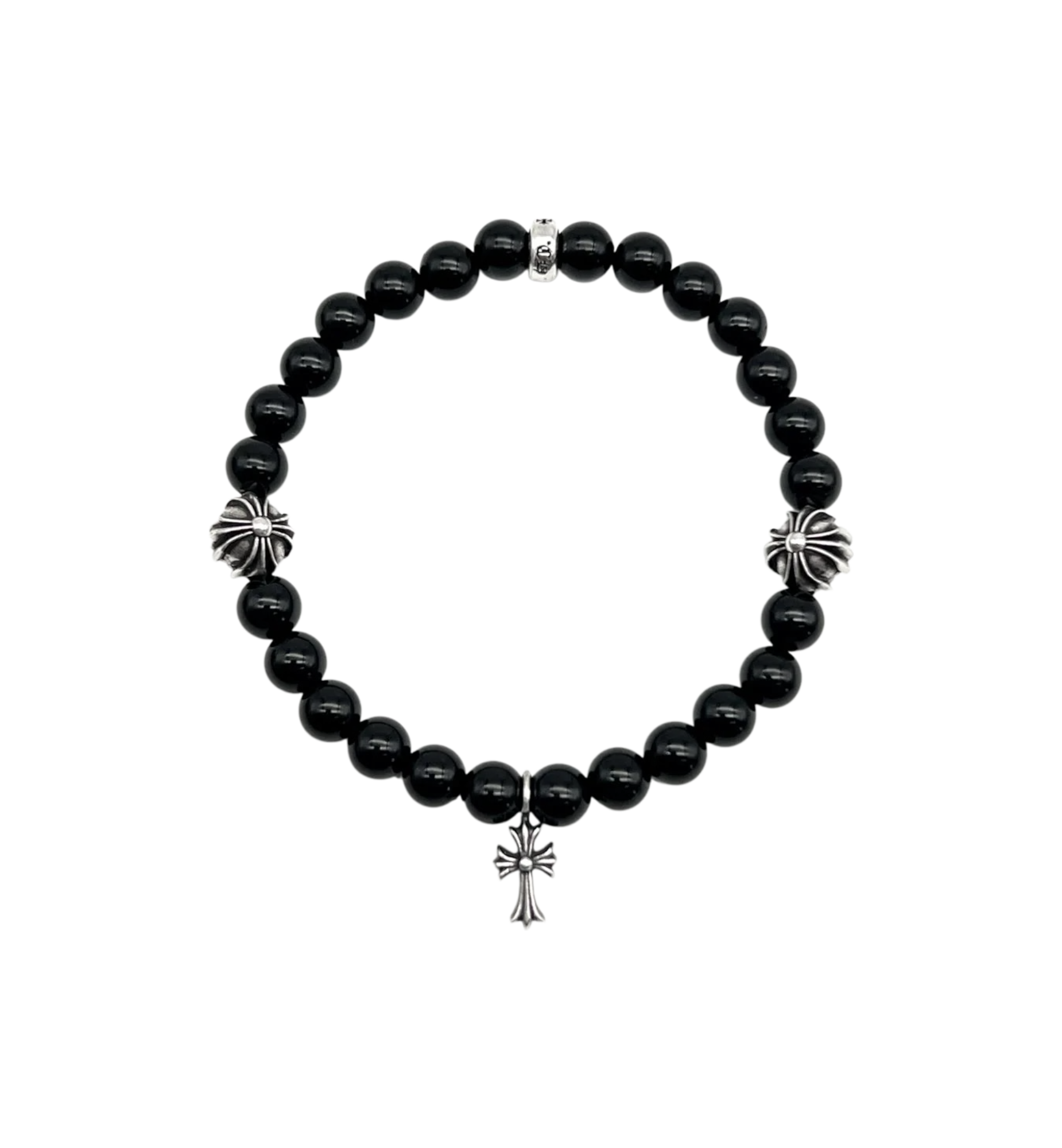 Chrome Hearts 6MM Cross Beaded Bracelet "Obsidian/Silver"
