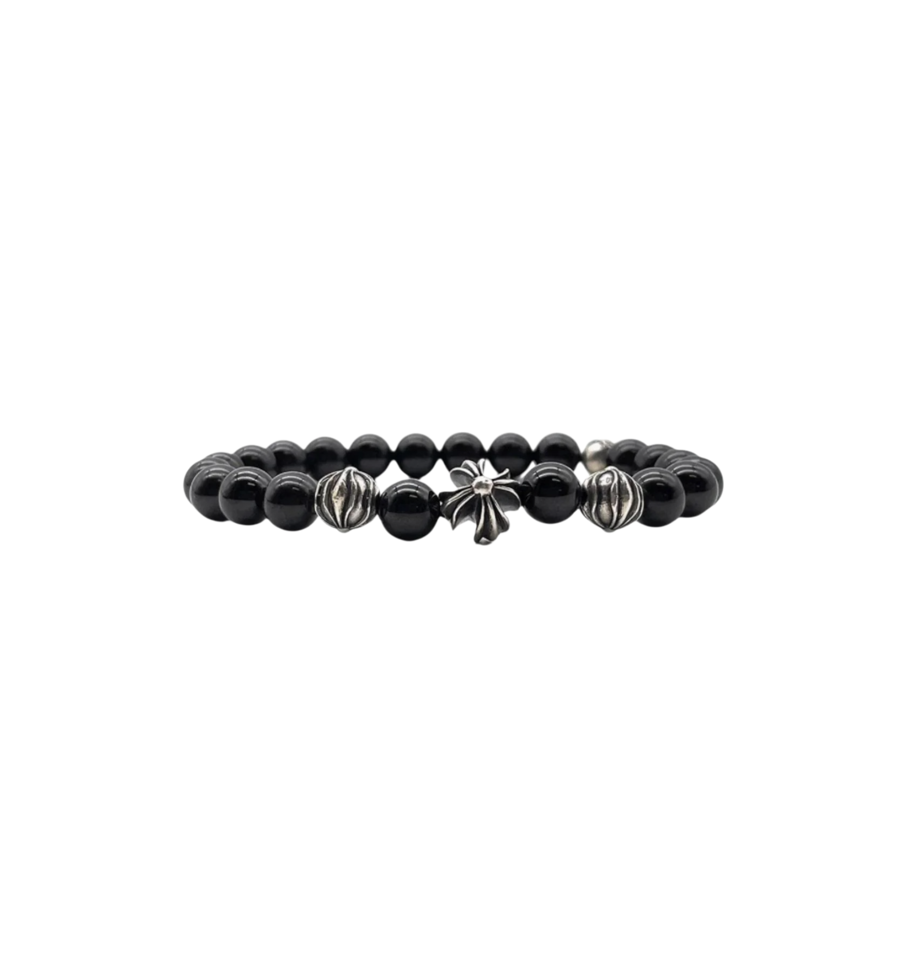 Chrome Hearts 8MM Beaded 4 Silver Bracelet "Black"