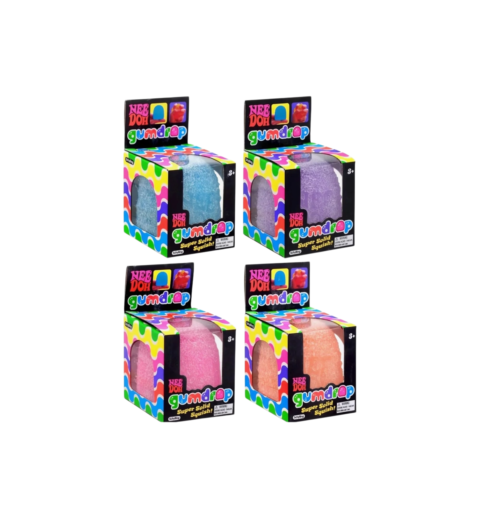 NeeDoh 4-Pack Gumdrop Squishy Fidget Toy "Pink/Blue/Purple/Orange"