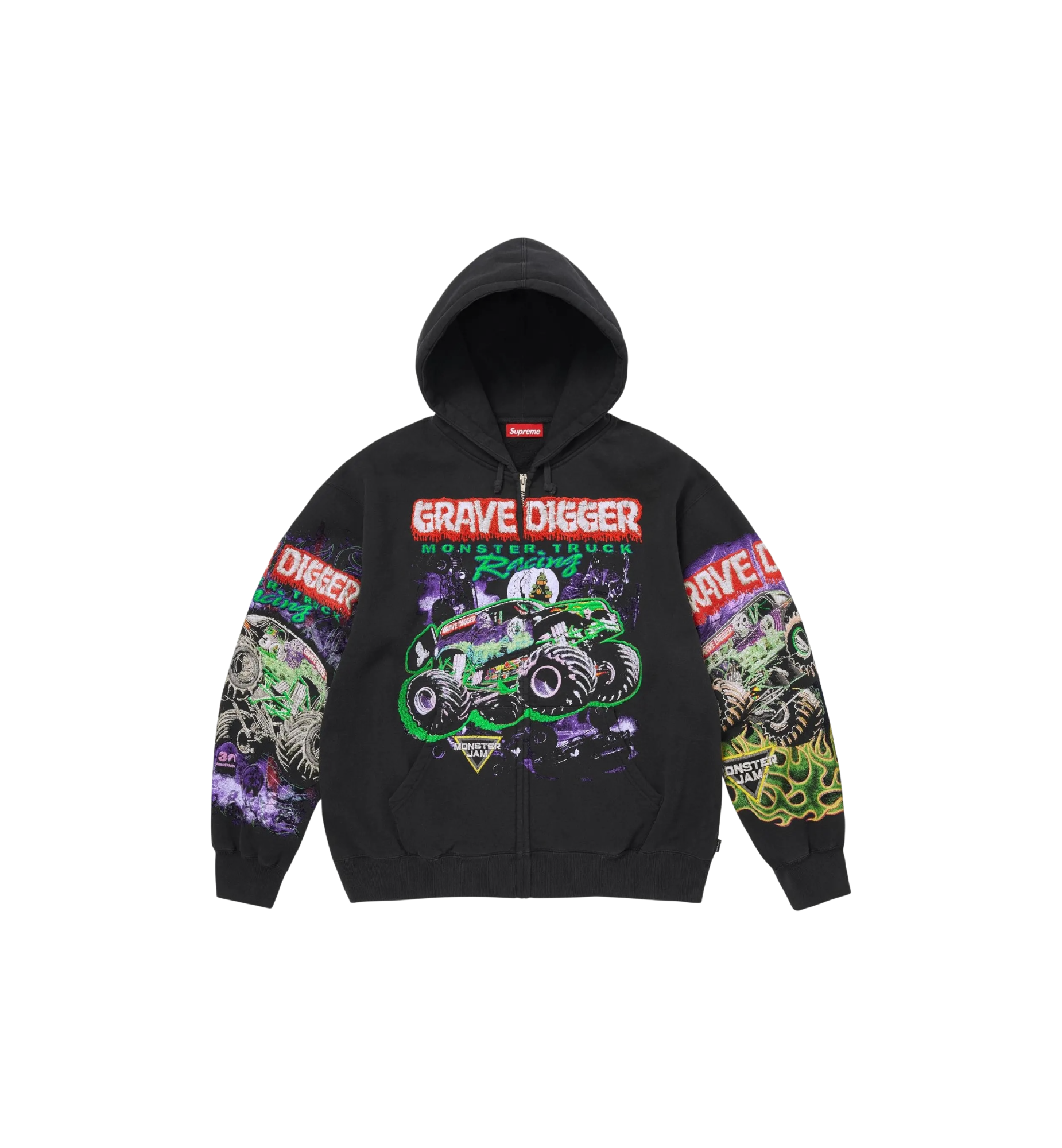 Supreme Grave Digger Bones Zip Up Hooded Sweatshirt "Black"