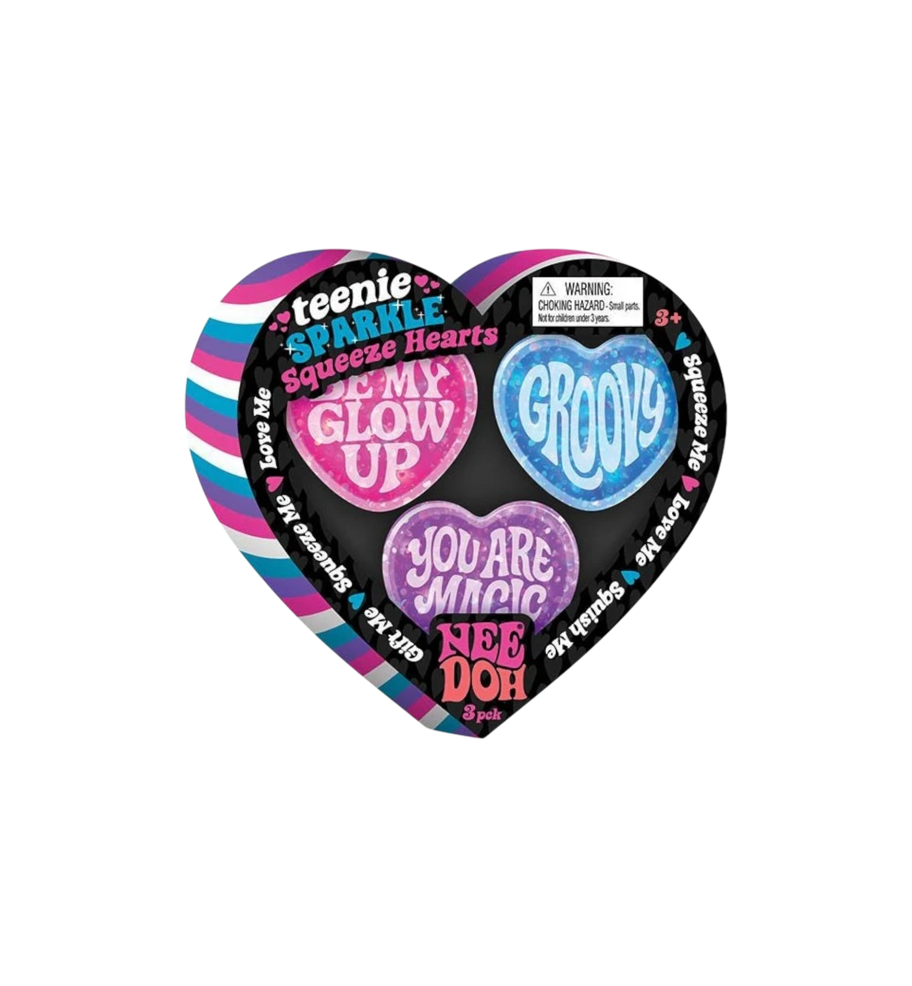 NeeDoh Teenie Sparkle Squeeze Hearts 3-Pack Sensory Toy "Pink/Blue/Purple"