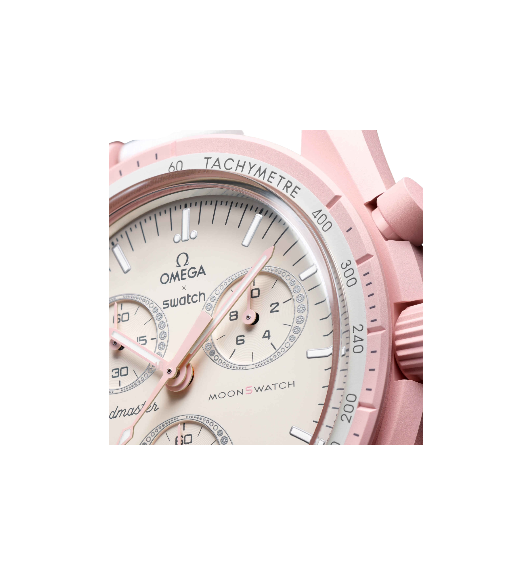 Swatch x Omega Bioceramic Moonswatch Mission to Venus detail close-up at Stashed UAE