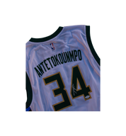 Adidas Giannis Antetokounmpo Milwaukee Bucks #34 Autographed Jersey close-up detail at Stashed UAE
