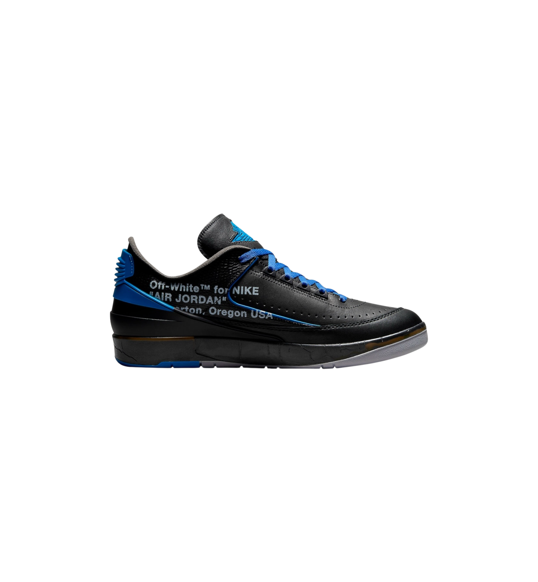 Air Jordan 2 Retro Low SP Off-White Black Blue side view at Stashed UAE