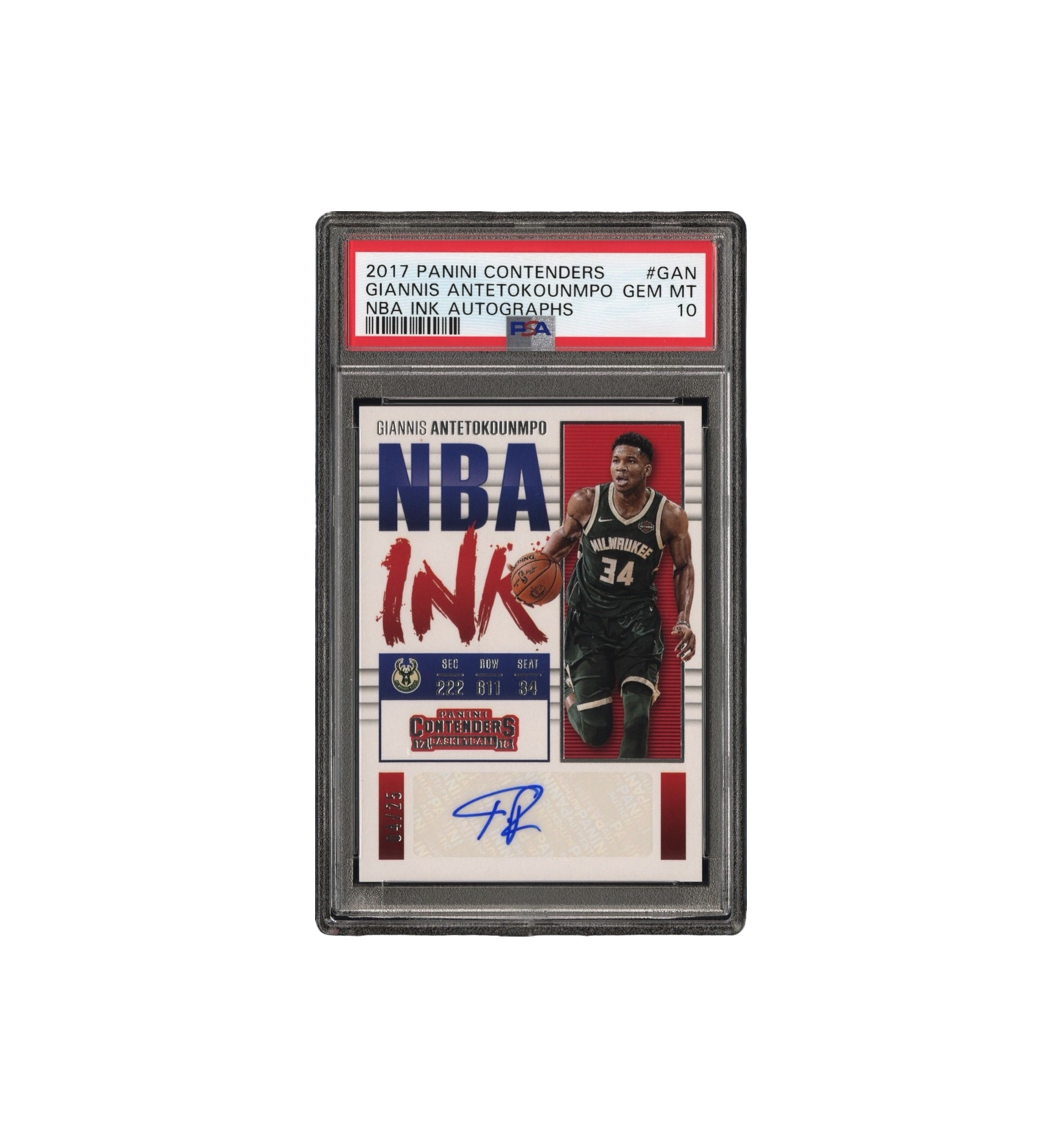2017 Panini Contenders NBA Ink Autographs 04/25 GEM MT 10 Giannis Antetokounmpo at Stashed UAE
