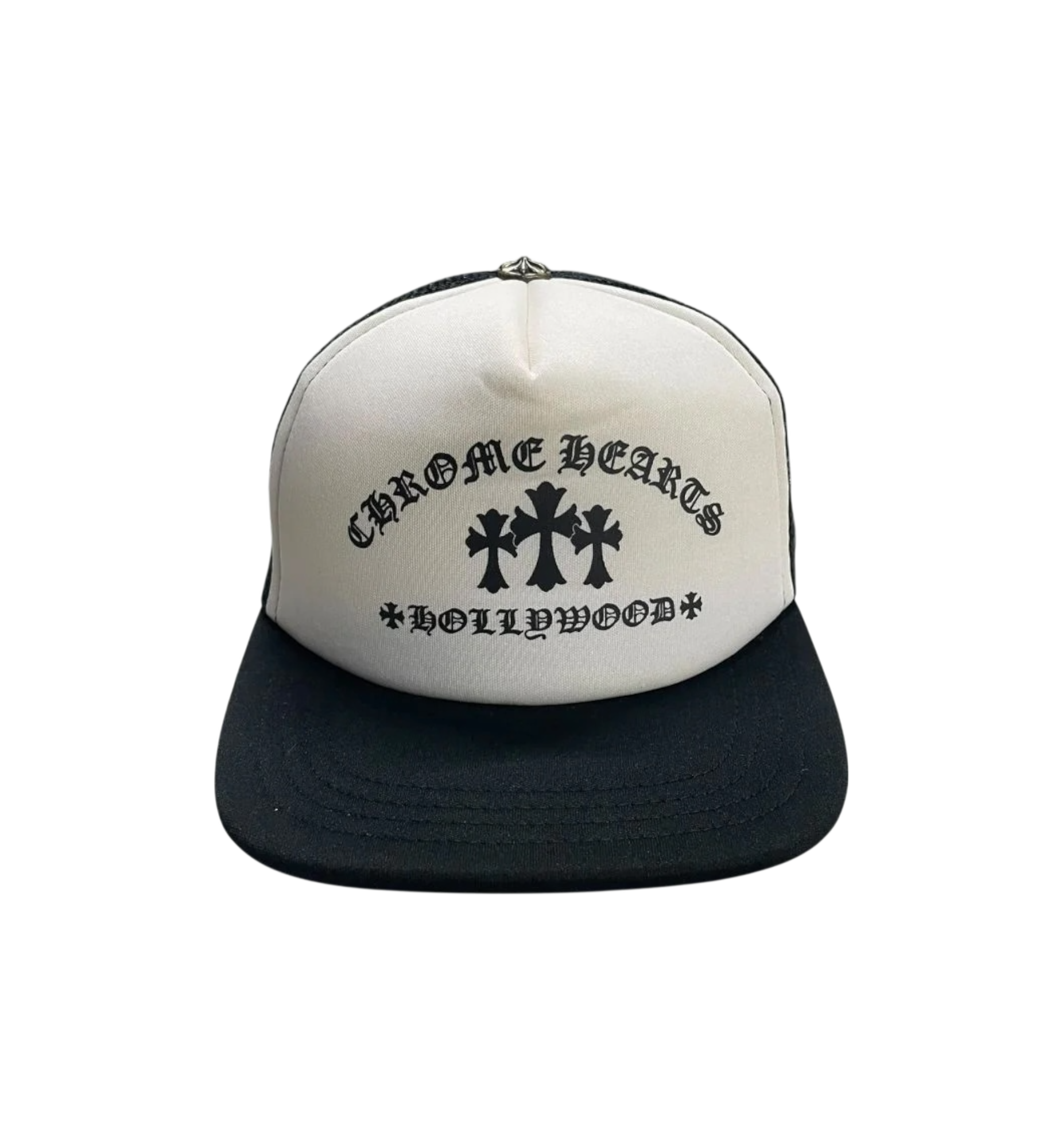 Chrome Hearts Hollywood Cross King Taco Trucker Cap "Black/White"