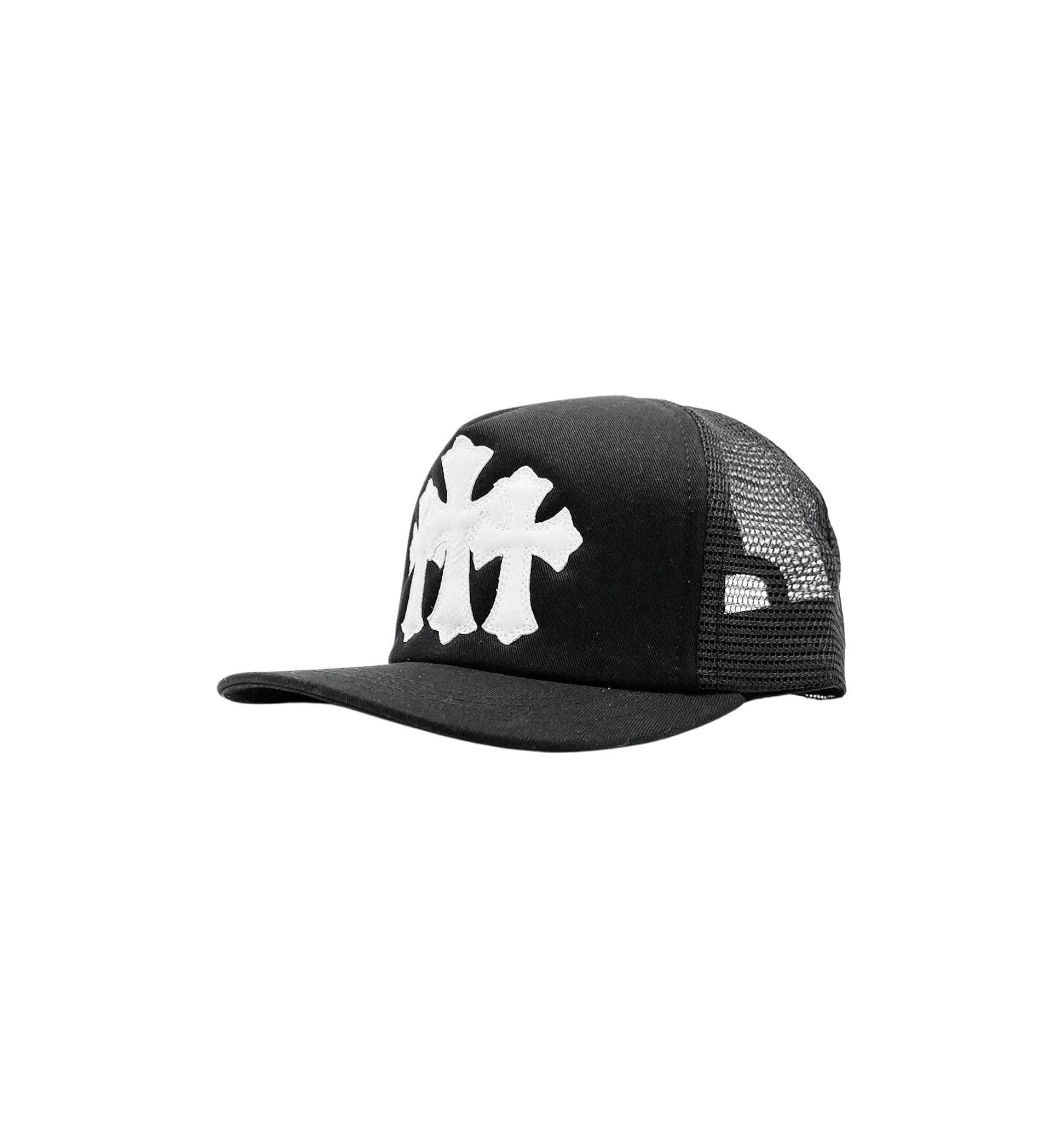 Chrome Hearts White Cemetery Cross CH Trucker Hat "Black"
