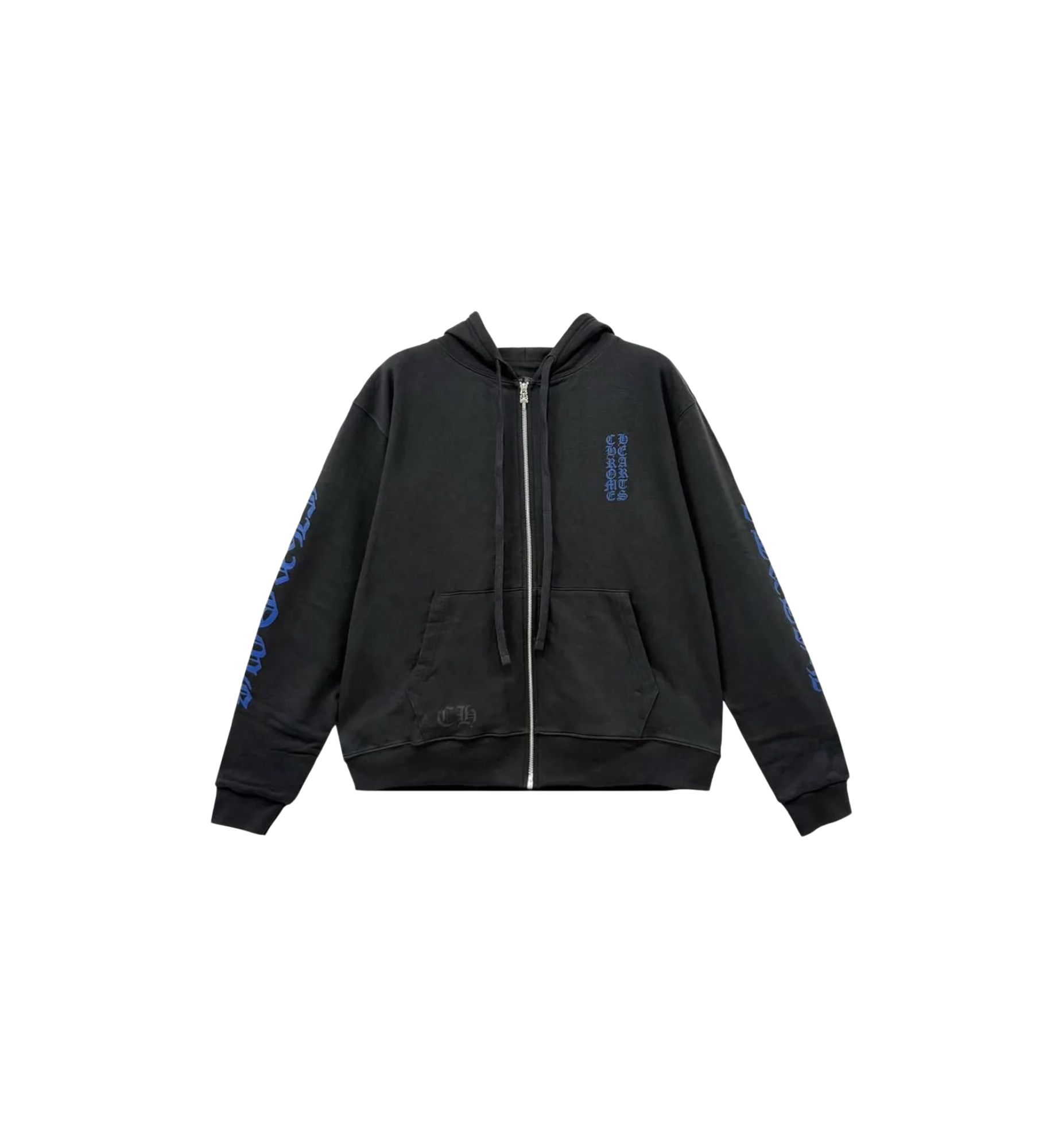 Chrome Hearts Blue Script Zip Up Hoodie "Black"