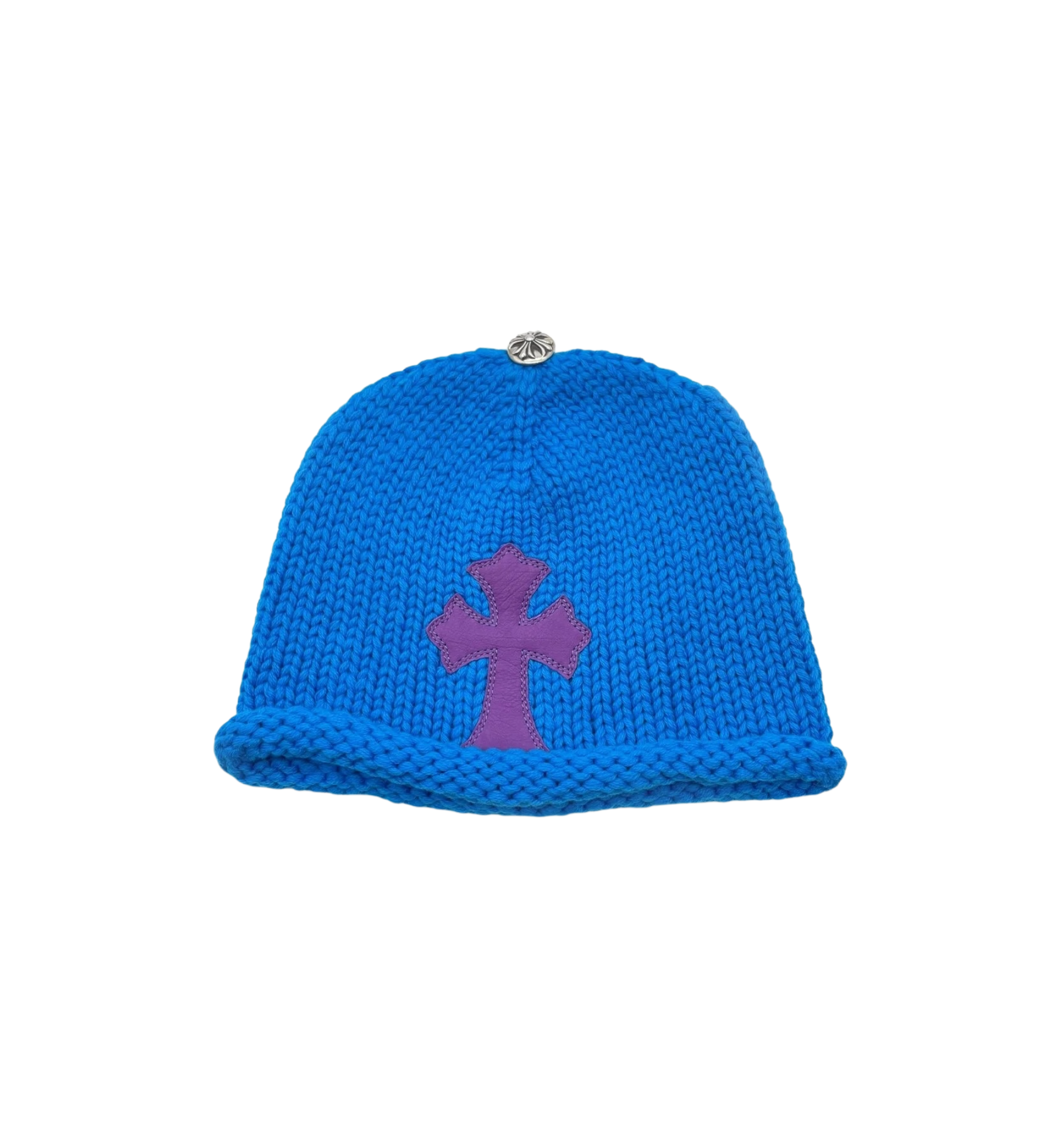 Chrome Hearts Cashmere Purple Cross Leather Patch Beanie "Blue"