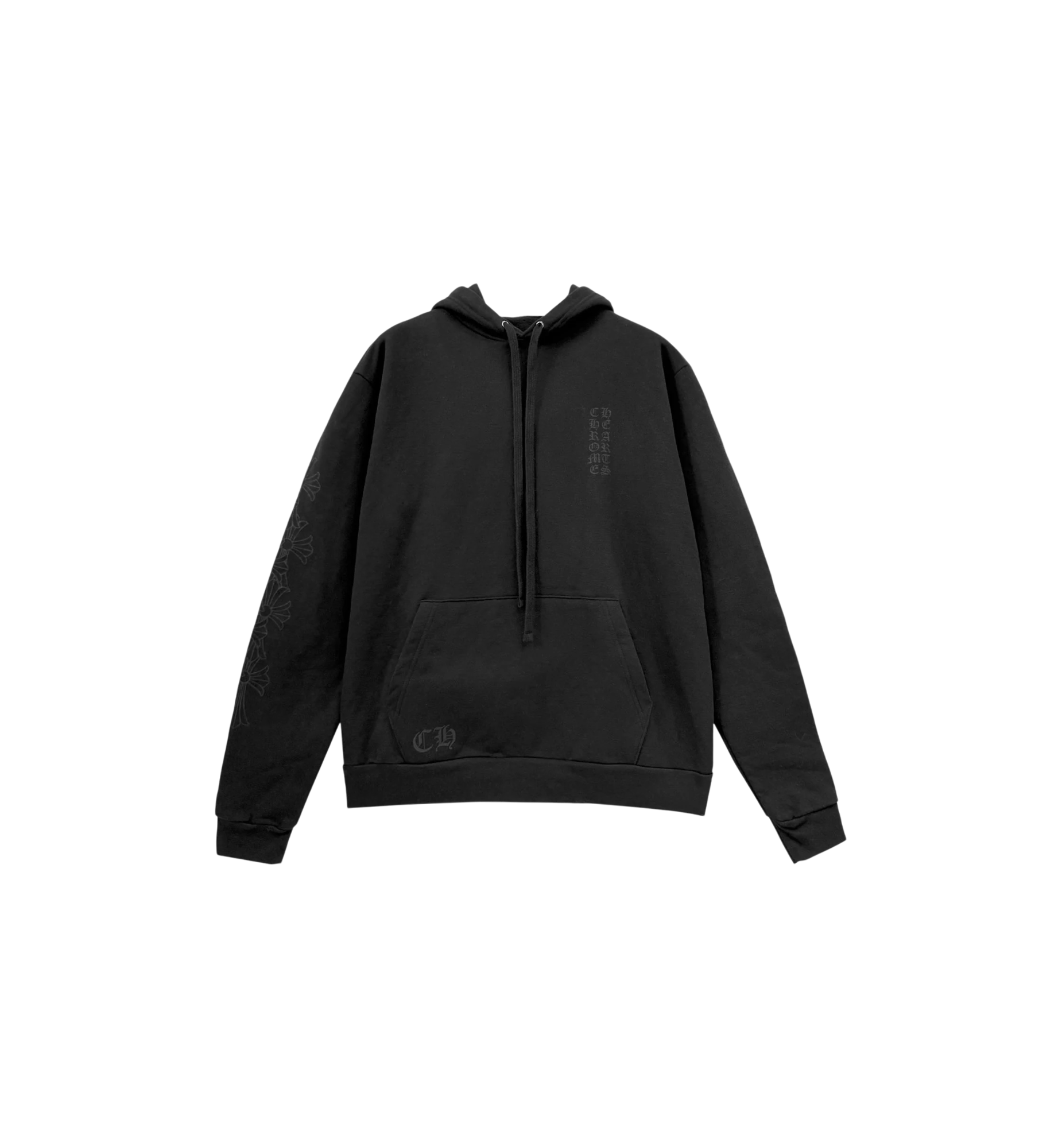 Chrome Hearts Miami Exclusive Vertical Logo Floral Sleeve Pullover Hoodie "Black"