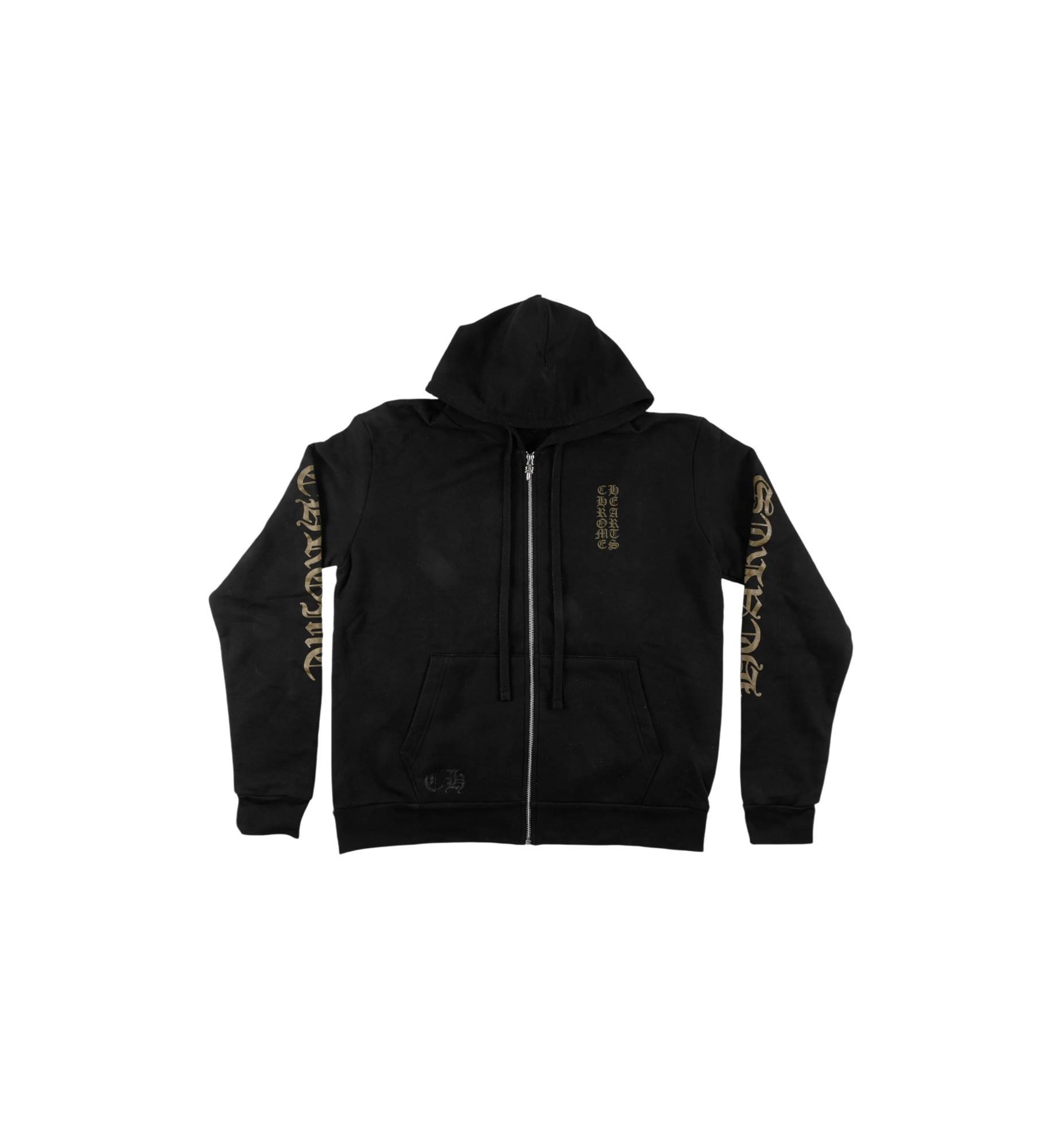 Chrome Hearts Vertical Logo Zip Up Hoodie "Black/Army Green"