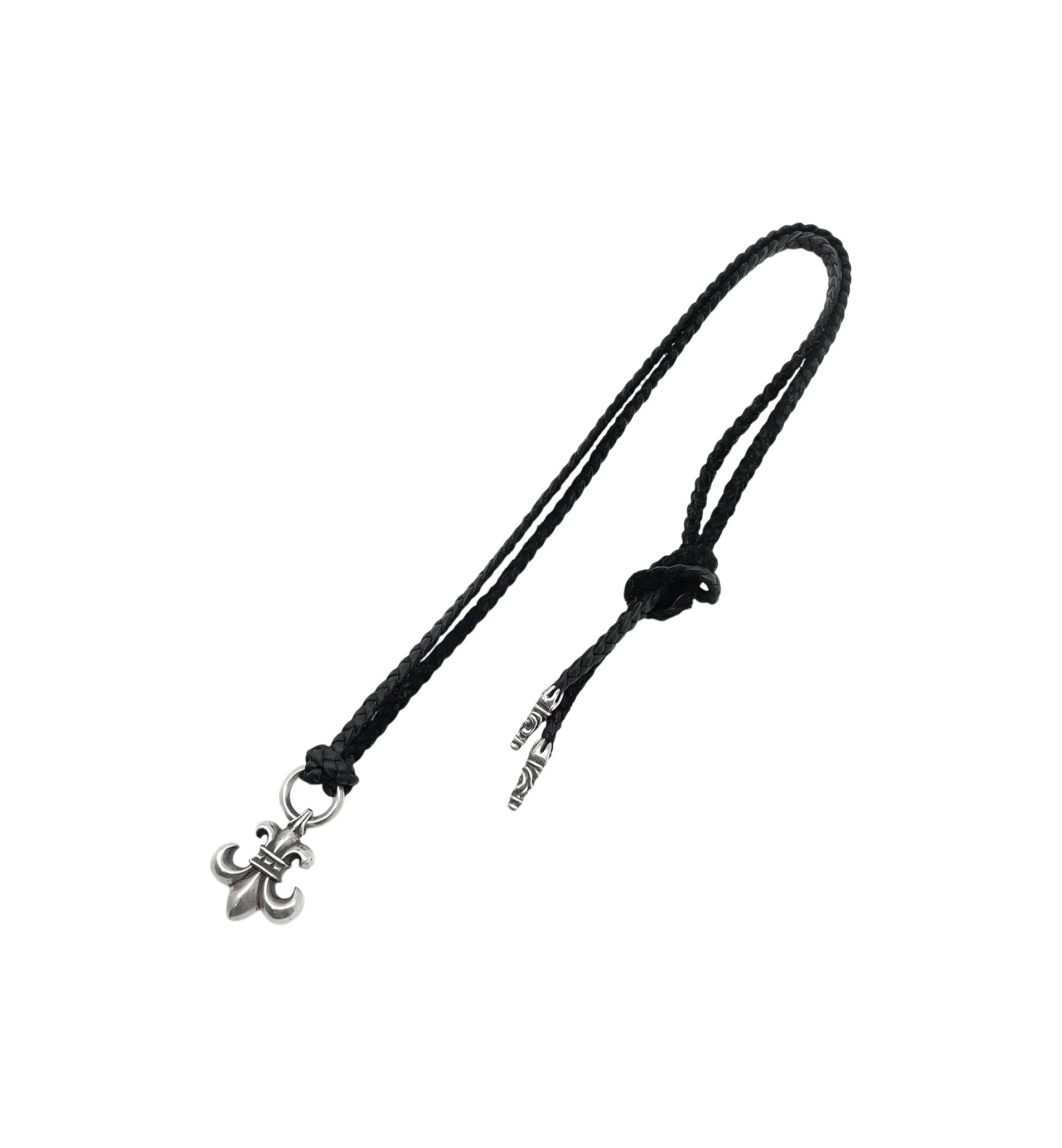 Chrome Hearts BS Fleur Leather Braids Chain Necklace "Black/Silver"