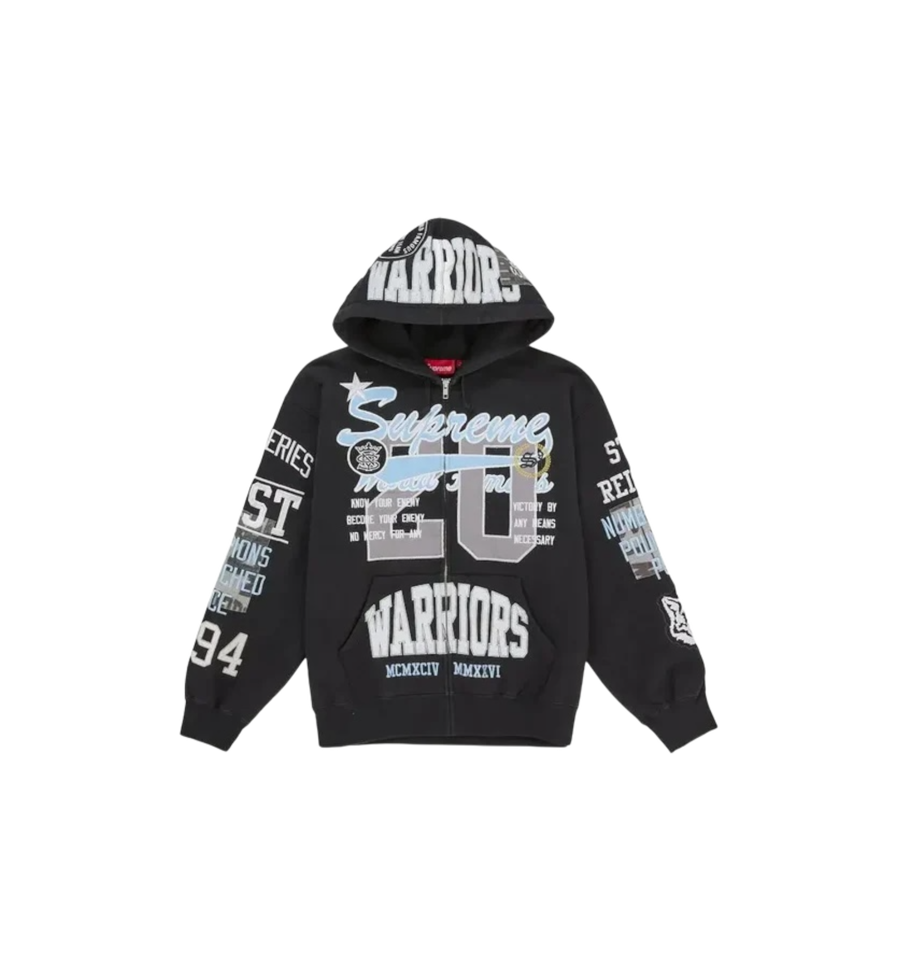 Supreme Warriors Applique Zip Up Hooded Sweatshirt "Black"