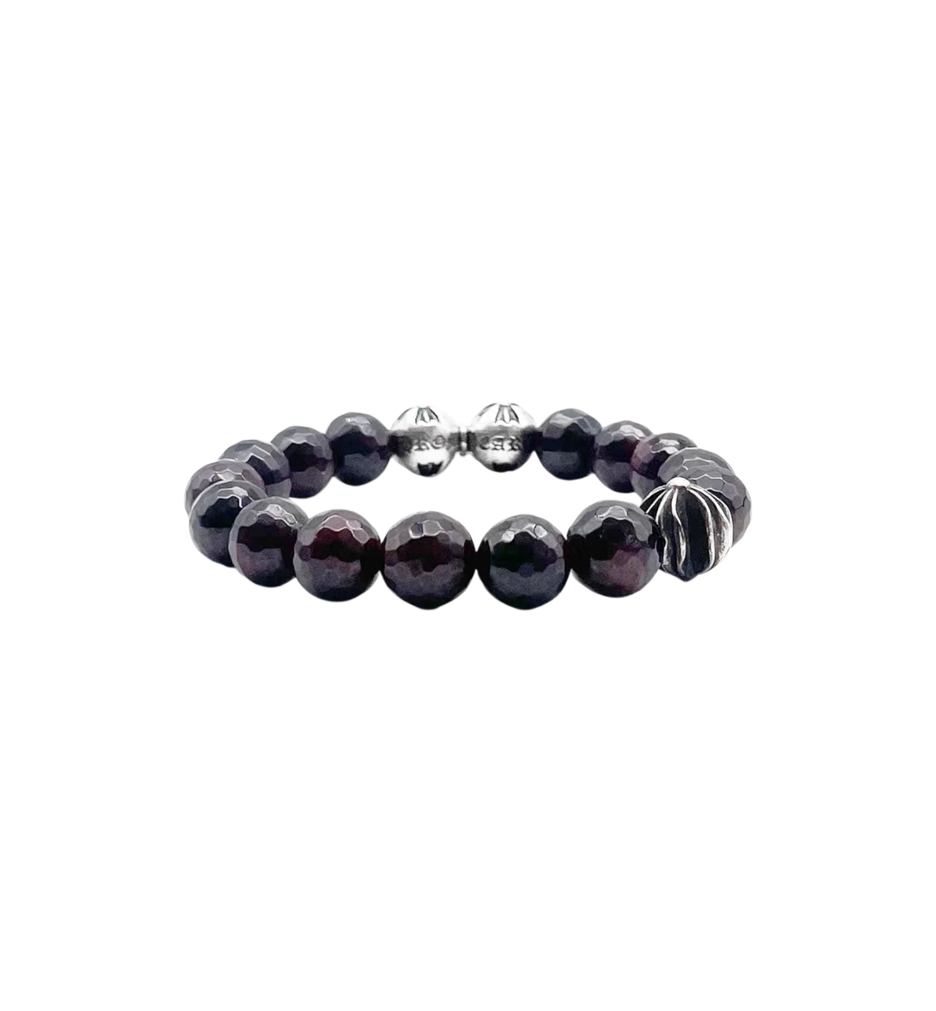 Chrome Hearts 10MM Cross Drop Beaded Bracelet "Garnet/Silver"