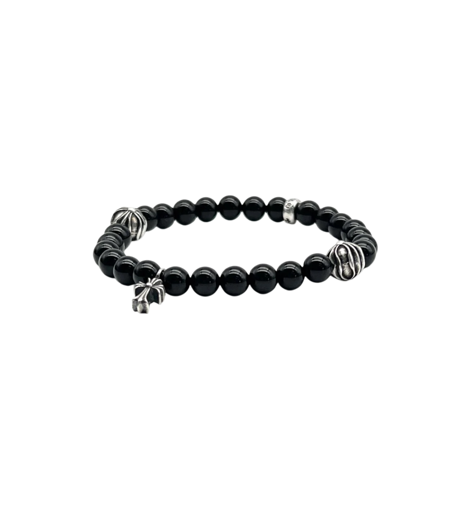 Chrome Hearts 6MM Cross Beaded Bracelet "Obsidian/Silver"