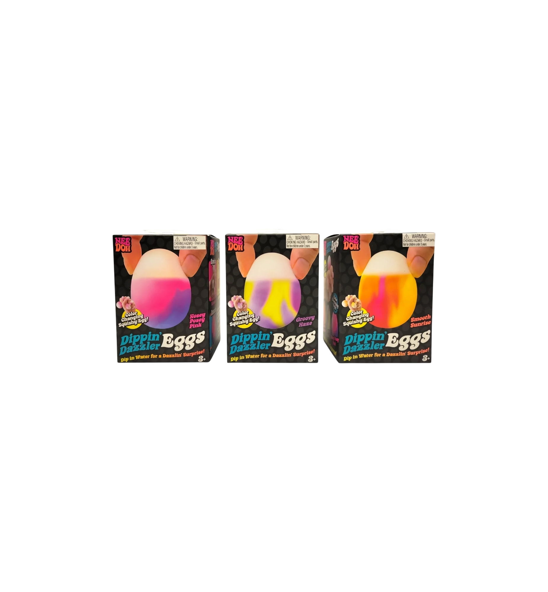 NeeDoh Dippin Dazzer Egg Squishy Fidget Toy "Groovy Haze/Nosey Posey Pink/Smooth Sunrise"