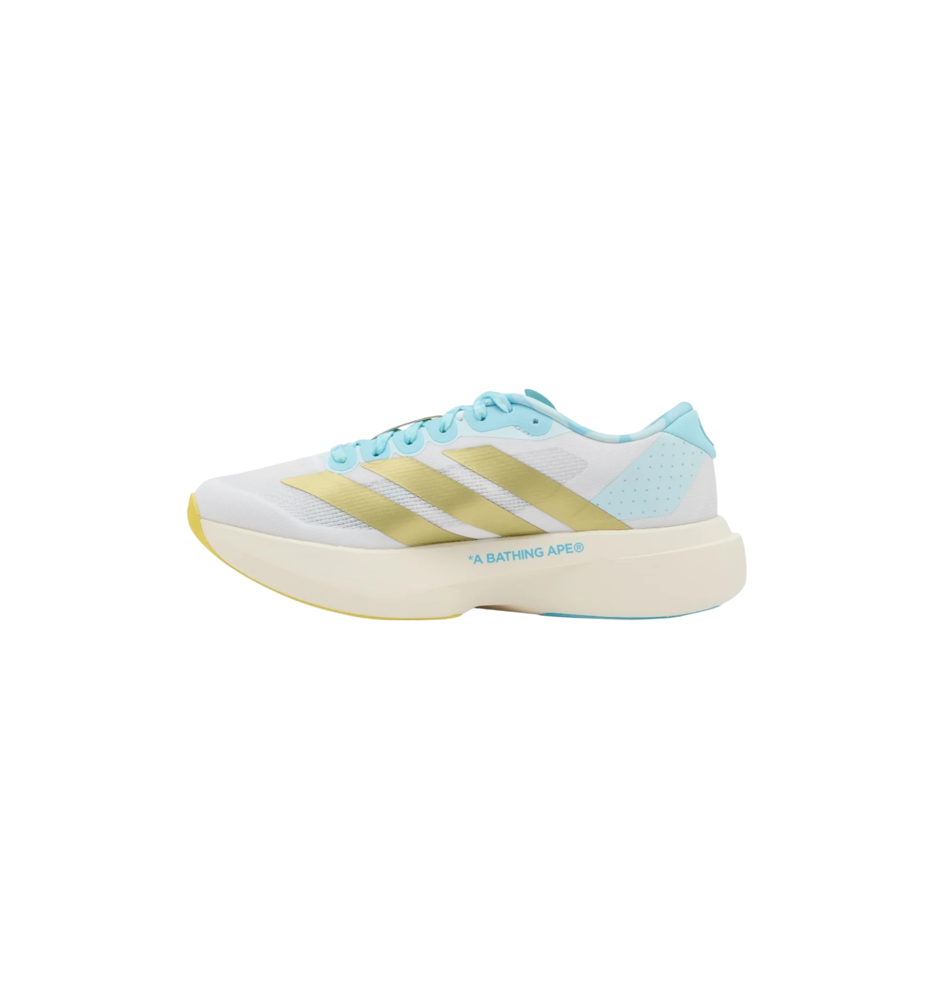 Adidas Adizero Evo SL Bape Blue Pink Gold side view at Stashed UAE