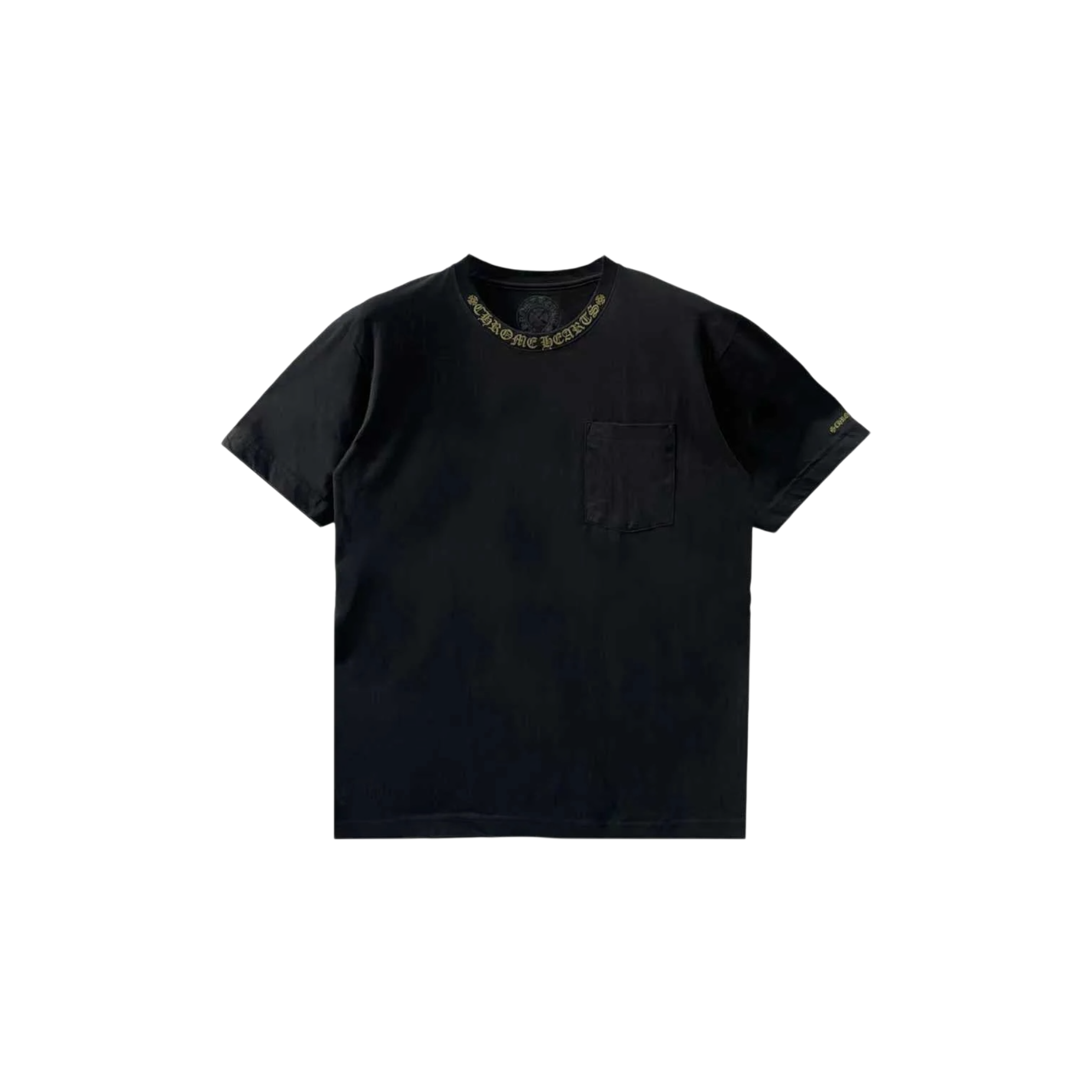Chrome Hearts Gold Script Neck Pocket Tee Black at Stashed UAE