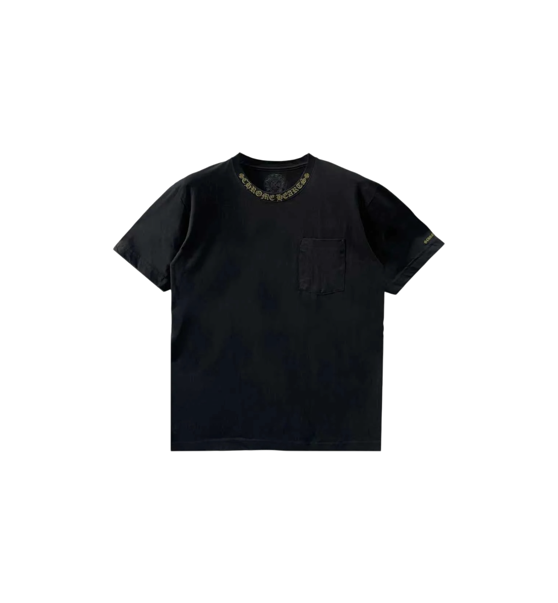 Chrome Hearts Gold Script Neck Pocket Tee Black at Stashed UAE