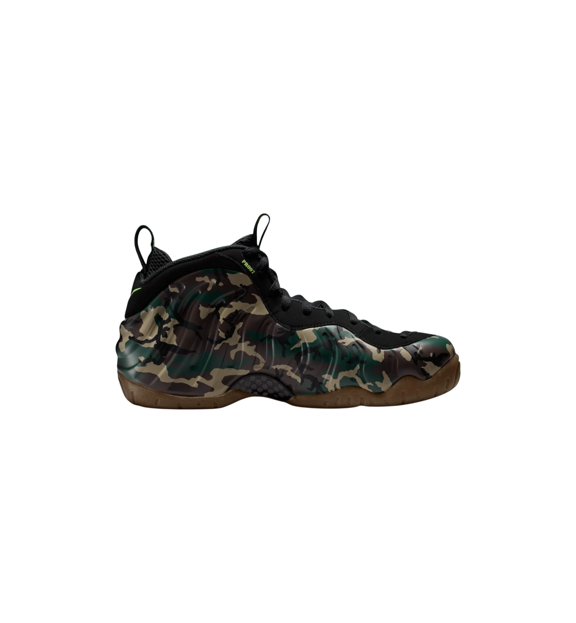 Nike Air Foamposite Pro Army Camo 2026 side view at Stashed UAE
