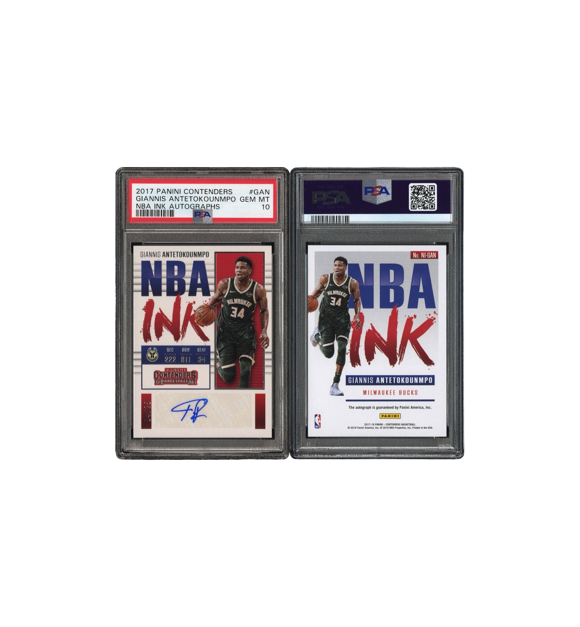 2017 Panini Contenders NBA Ink Autographs 04/25 GEM MT 10 Giannis Antetokounmpo close-up detail at Stashed UAE