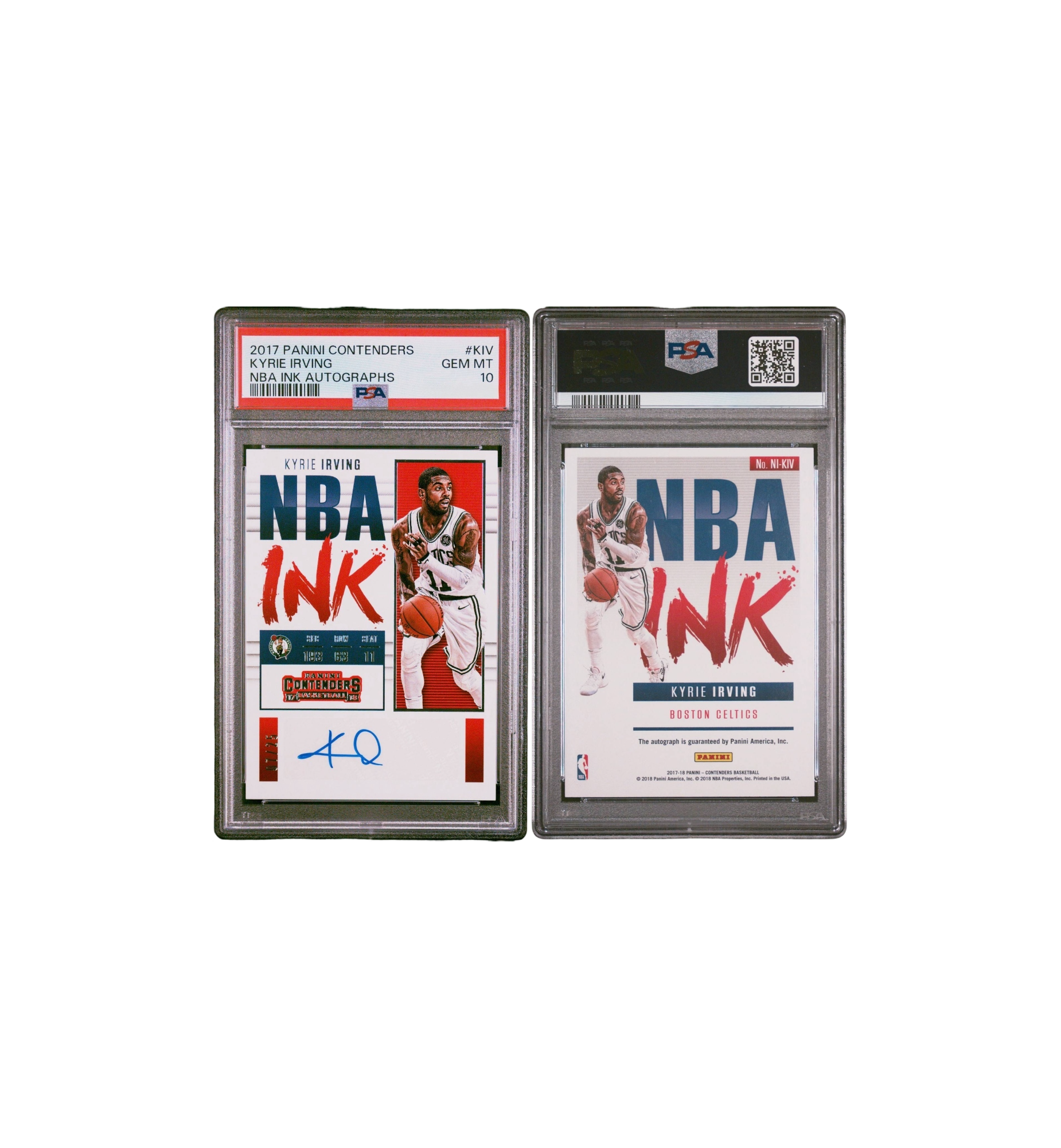 2017 Panini Contenders NBA Ink Autographs 07/25 GEM MT 10 Kyrie Irving close-up detail at Stashed UAE