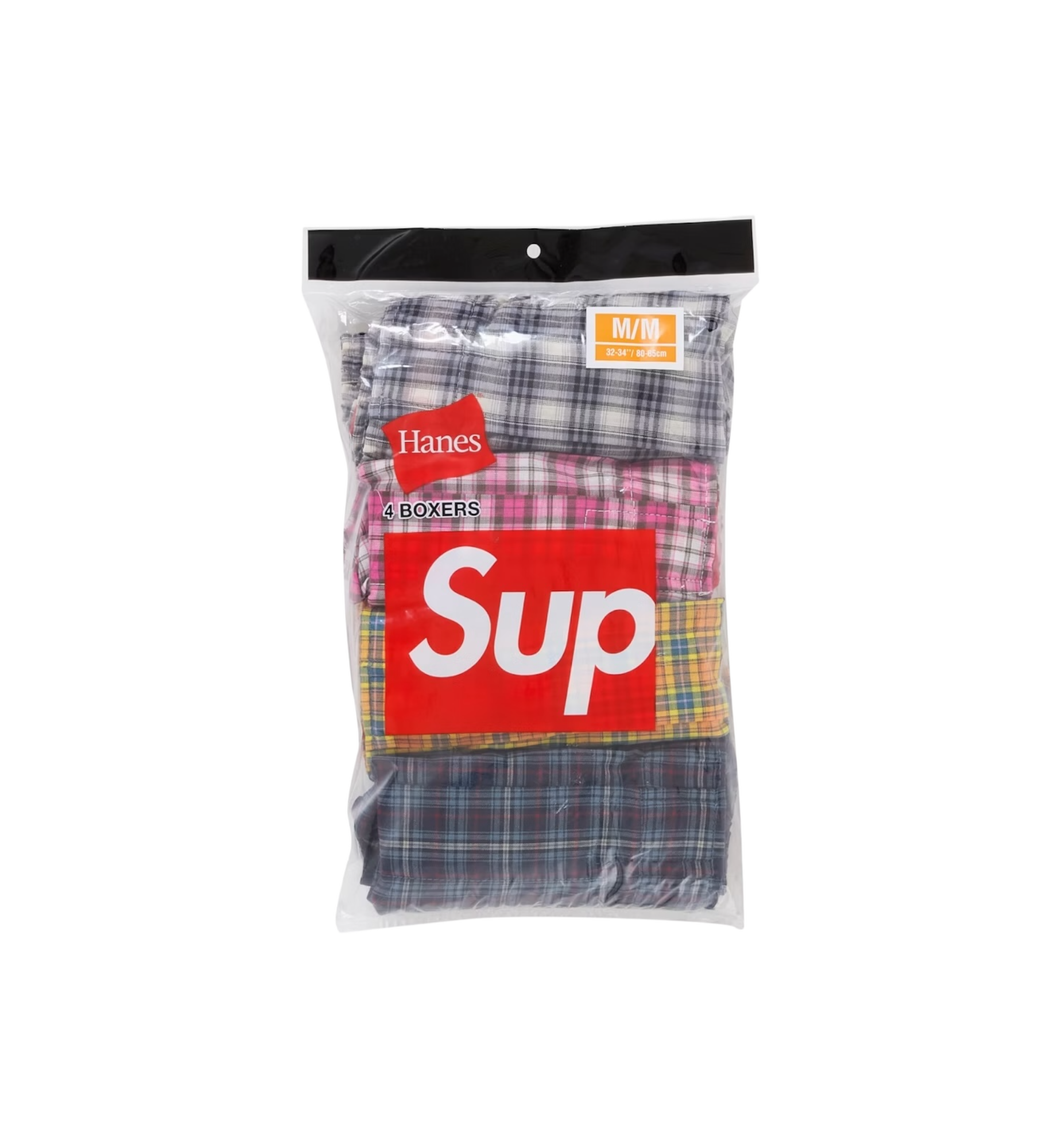 Supreme Hanes Plaid Boxers Multicolor 4 Pack packaging detail at Stashed UAE