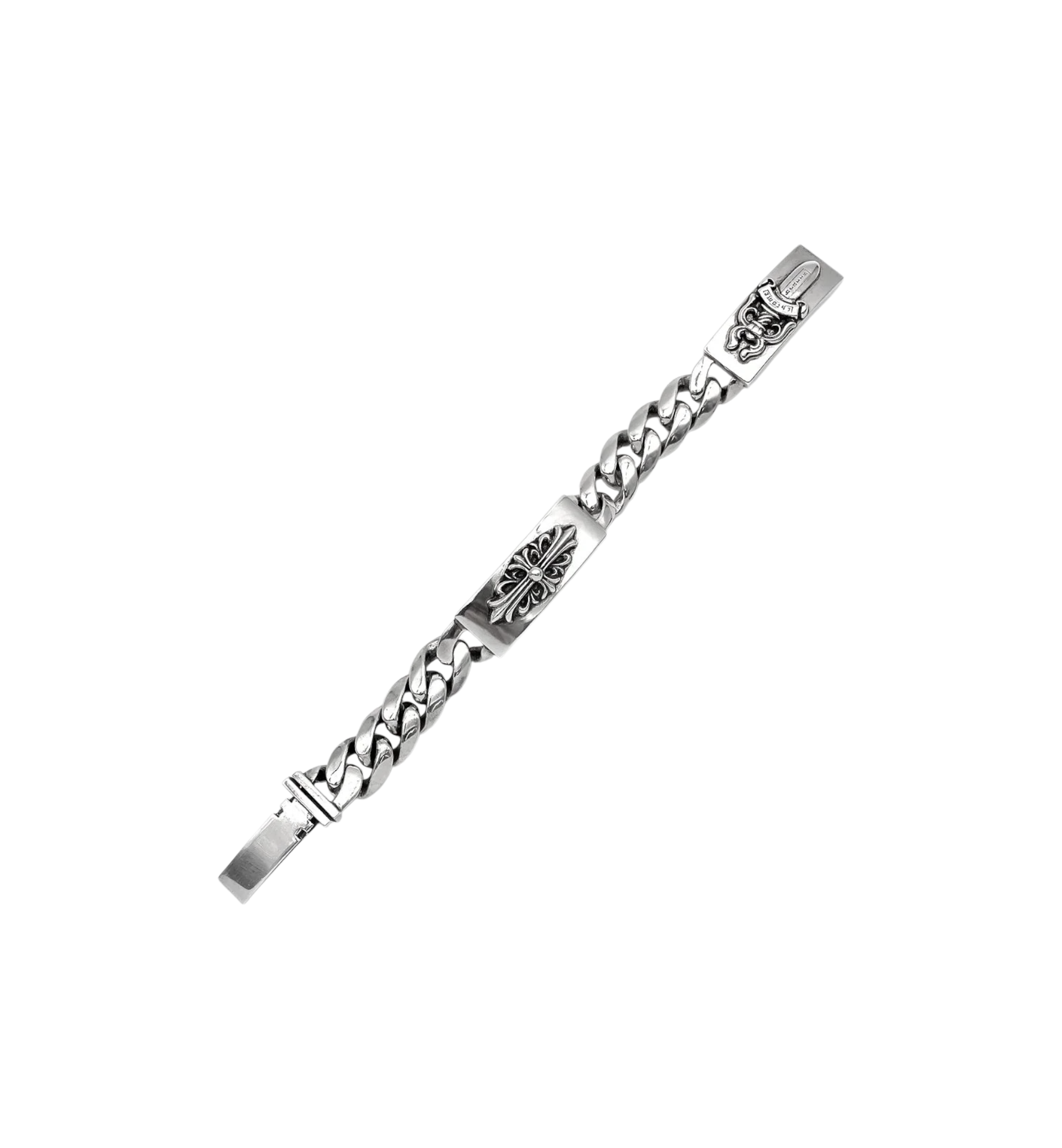 Chrome Hearts Floral & Dagger Double ID Bracelet "Silver"