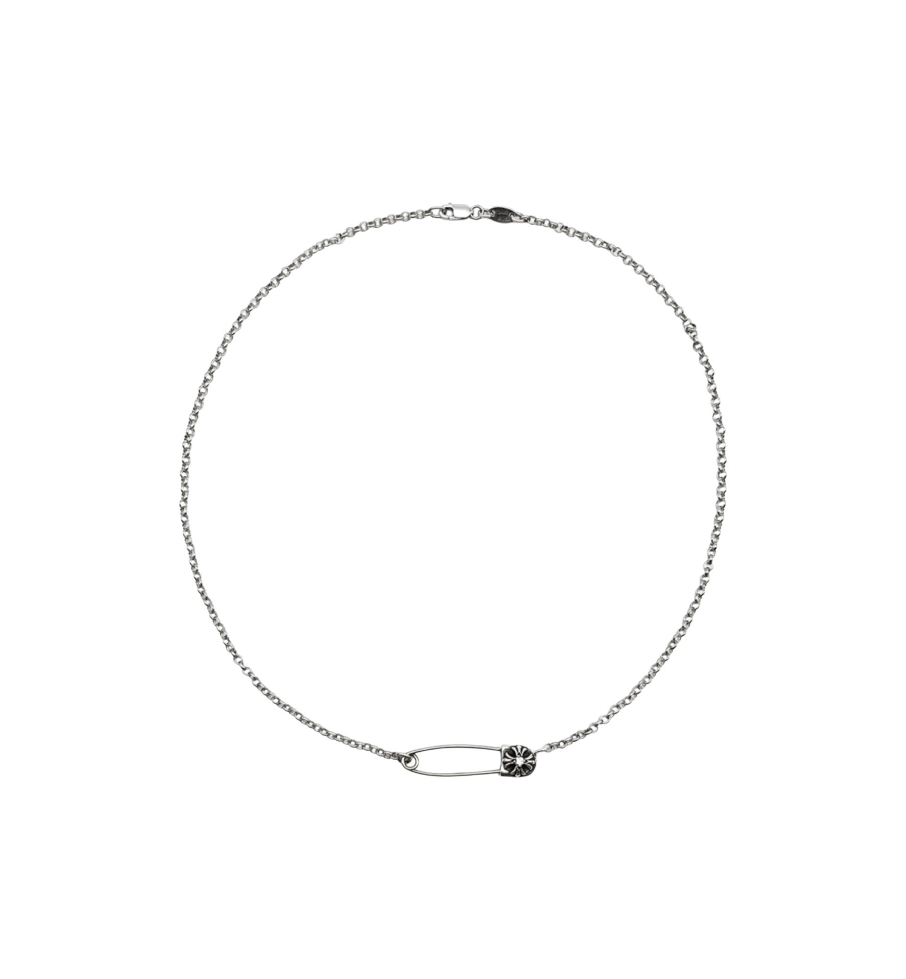Chrome Hearts Babyfat Cross Diamond Pendant & Pin Clip Single Diamond Roll Chain Necklace "Silver"