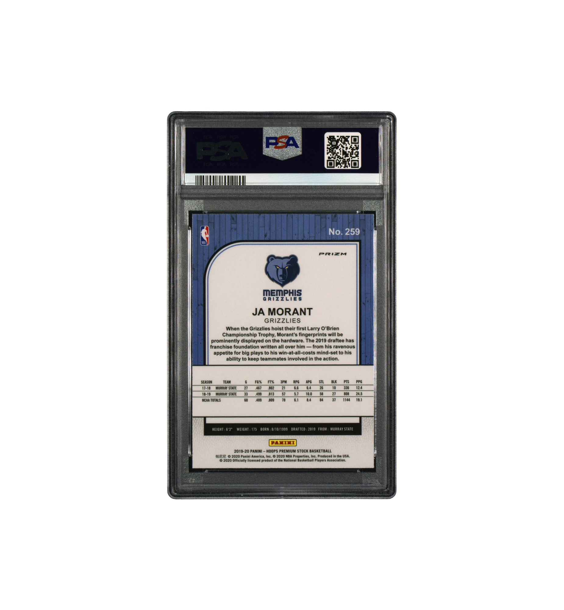 2019 Hoops Premium Stock Green Prizm (MINT 9) "Ja Morant"