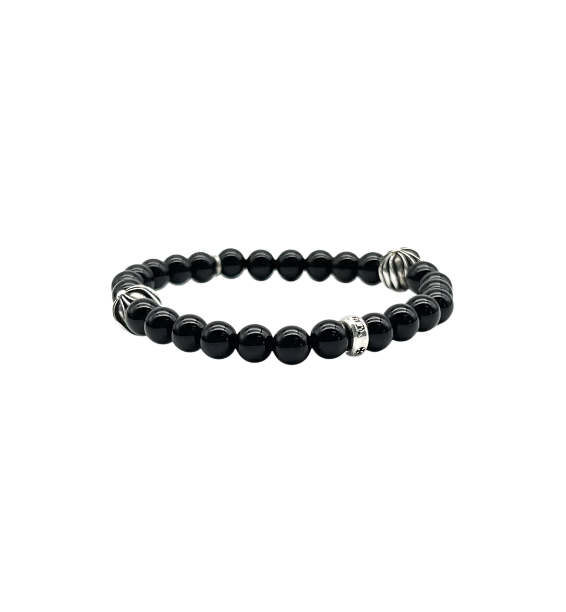 Chrome Hearts 6MM Cross Beaded Bracelet "Obsidian/Silver"