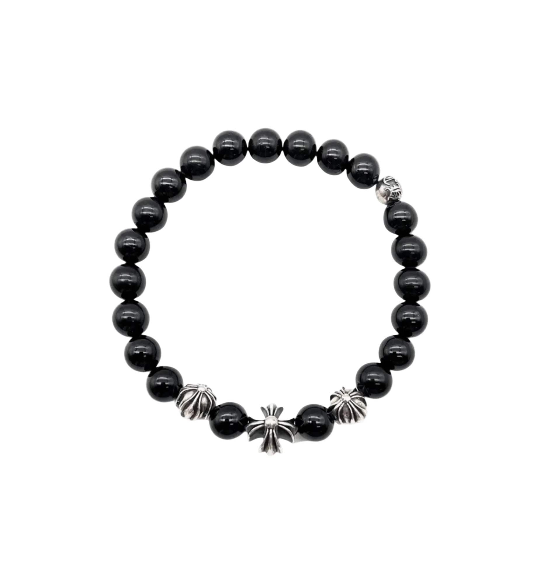 Chrome Hearts 8MM Beaded 4 Silver Bracelet "Black"