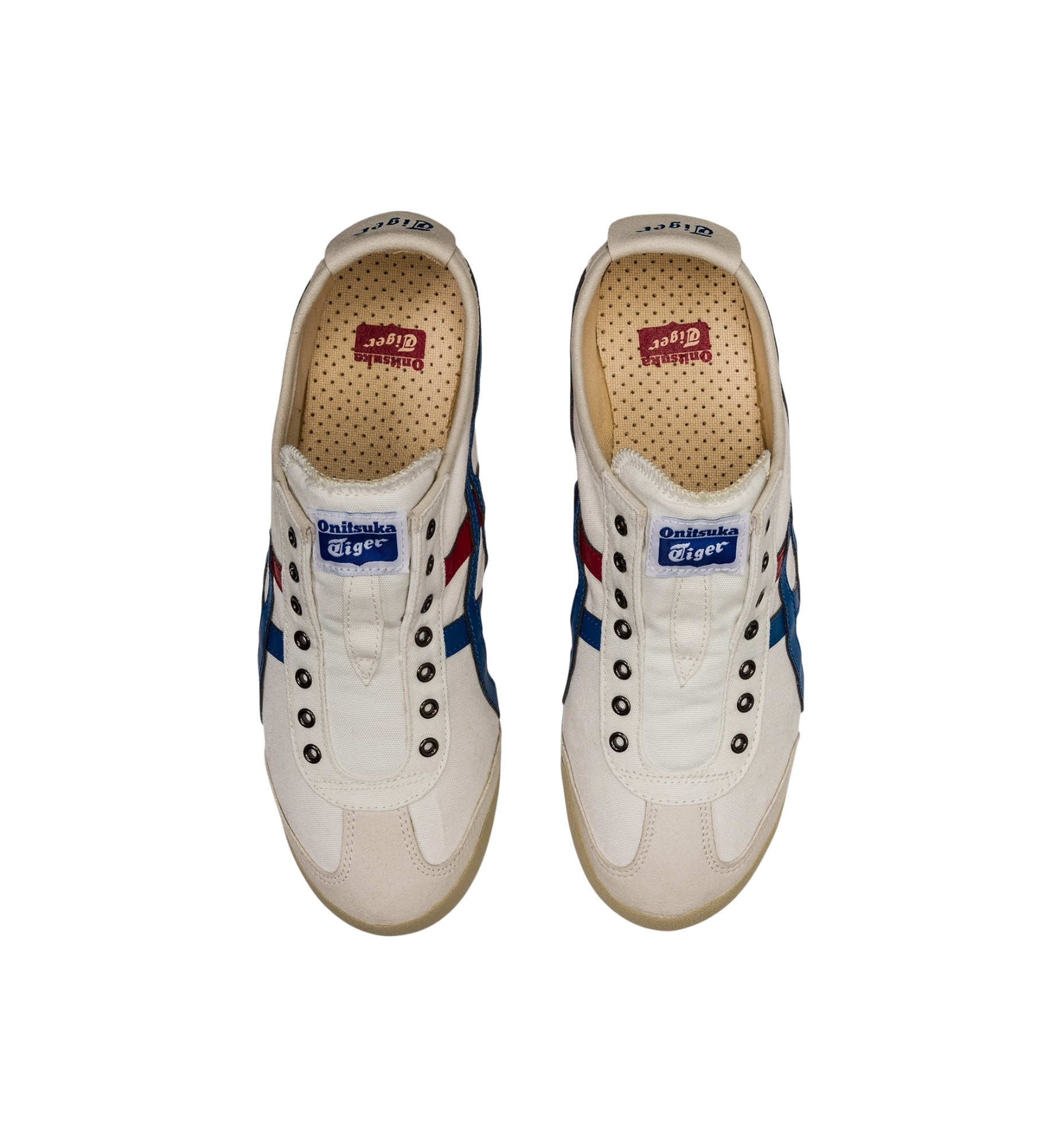 Onitsuka Tiger Mexico 66 Slip-On White Blue Red top view at Stashed UAE