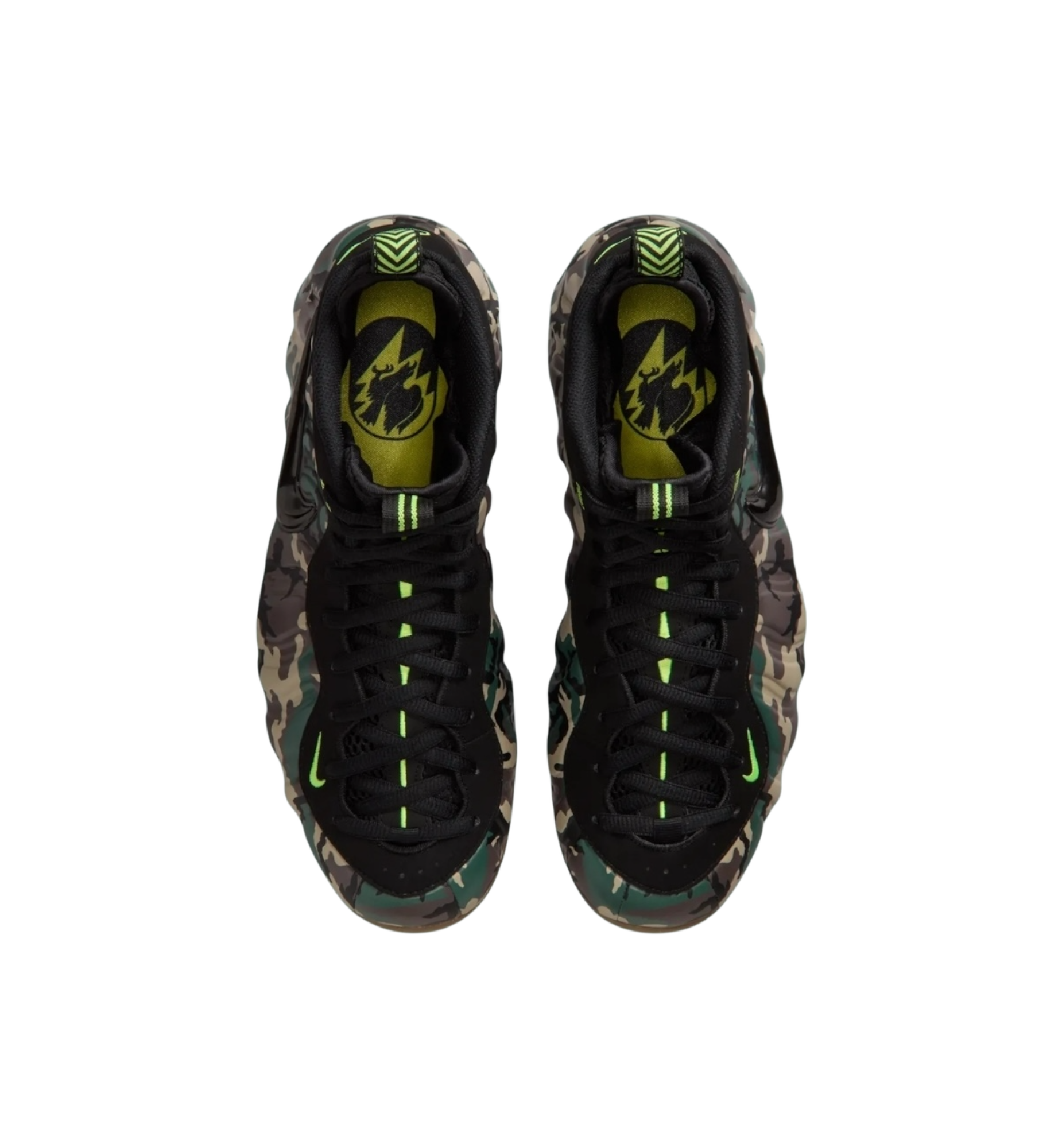 Nike Air Foamposite Pro Army Camo 2026 top view at Stashed UAE