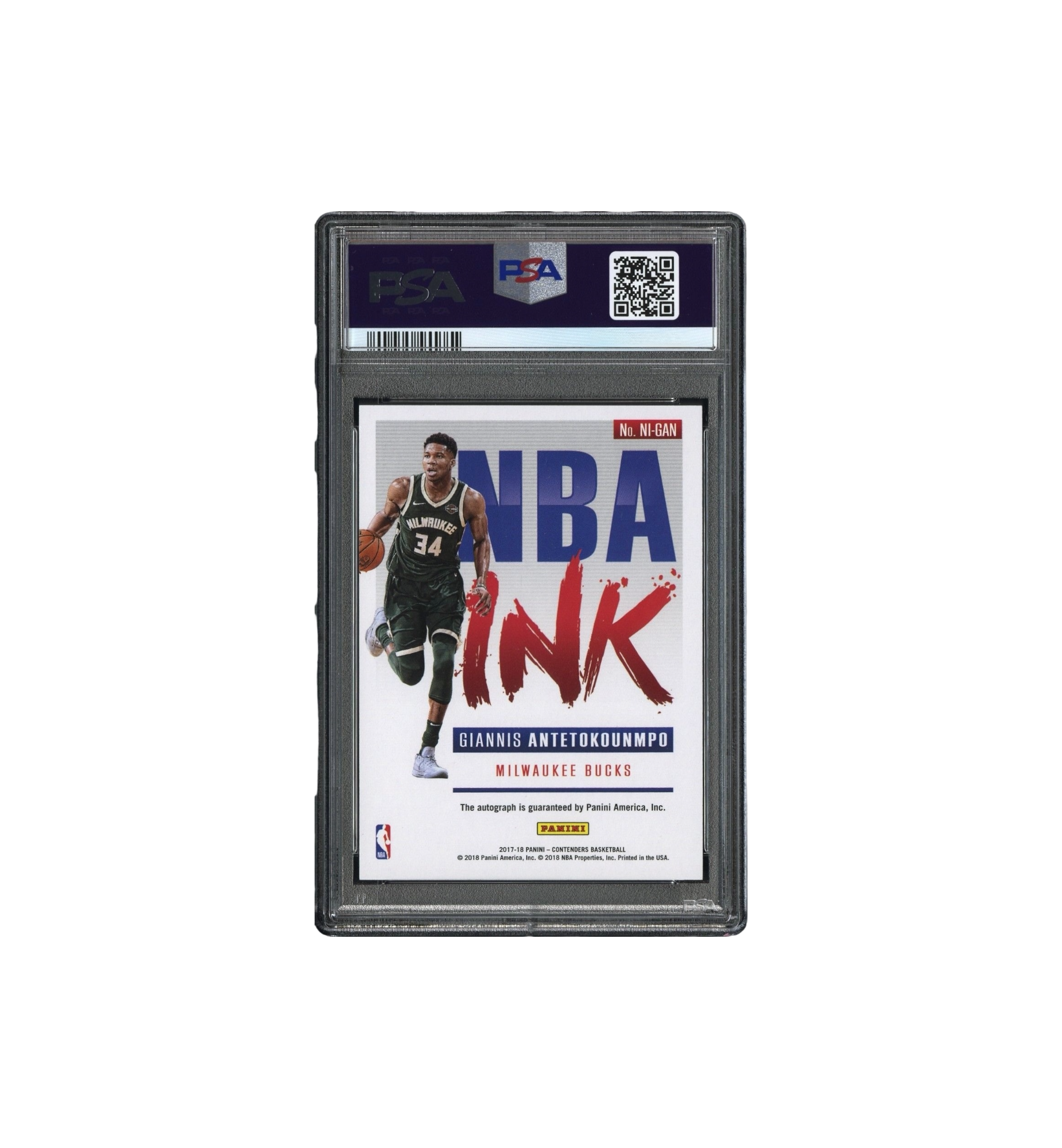 2017 Panini Contenders NBA Ink Autographs 04/25 GEM MT 10 Giannis Antetokounmpo back view at Stashed UAE