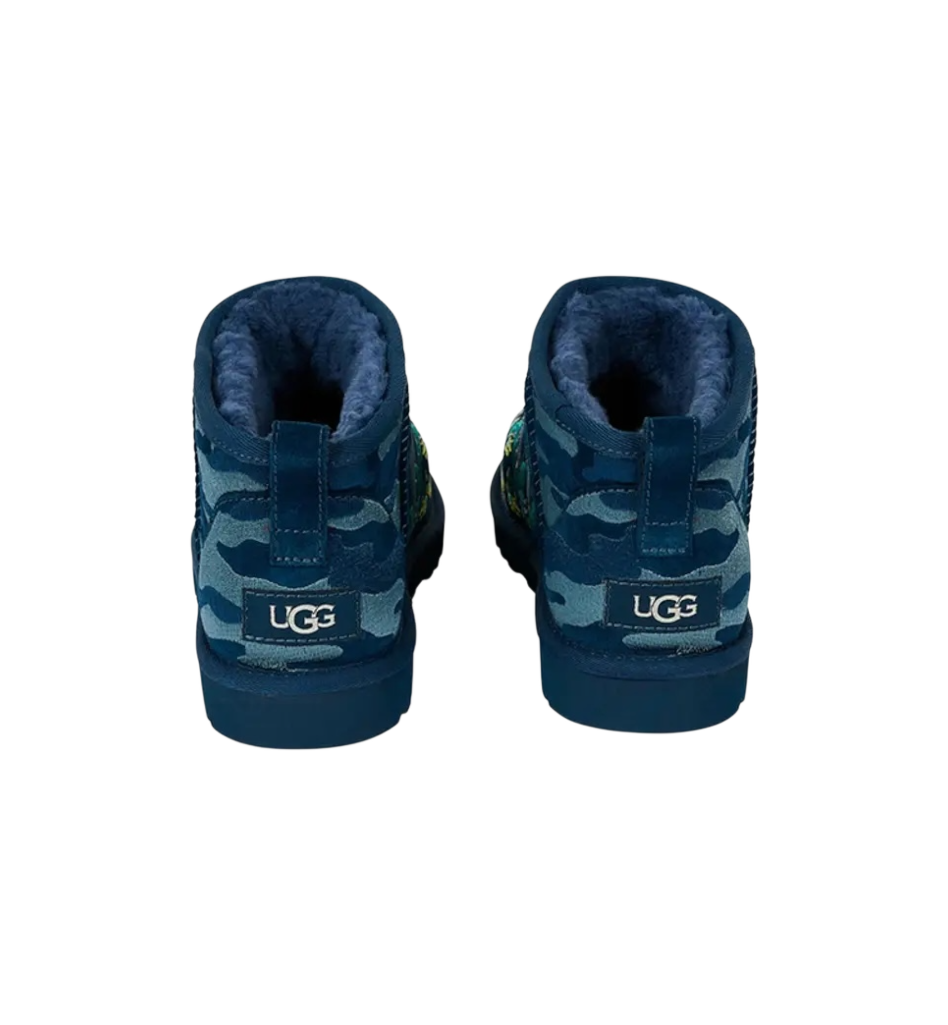 UGG Classic Ultra Mini Boot Palace Navy Camo heel view at Stashed UAE