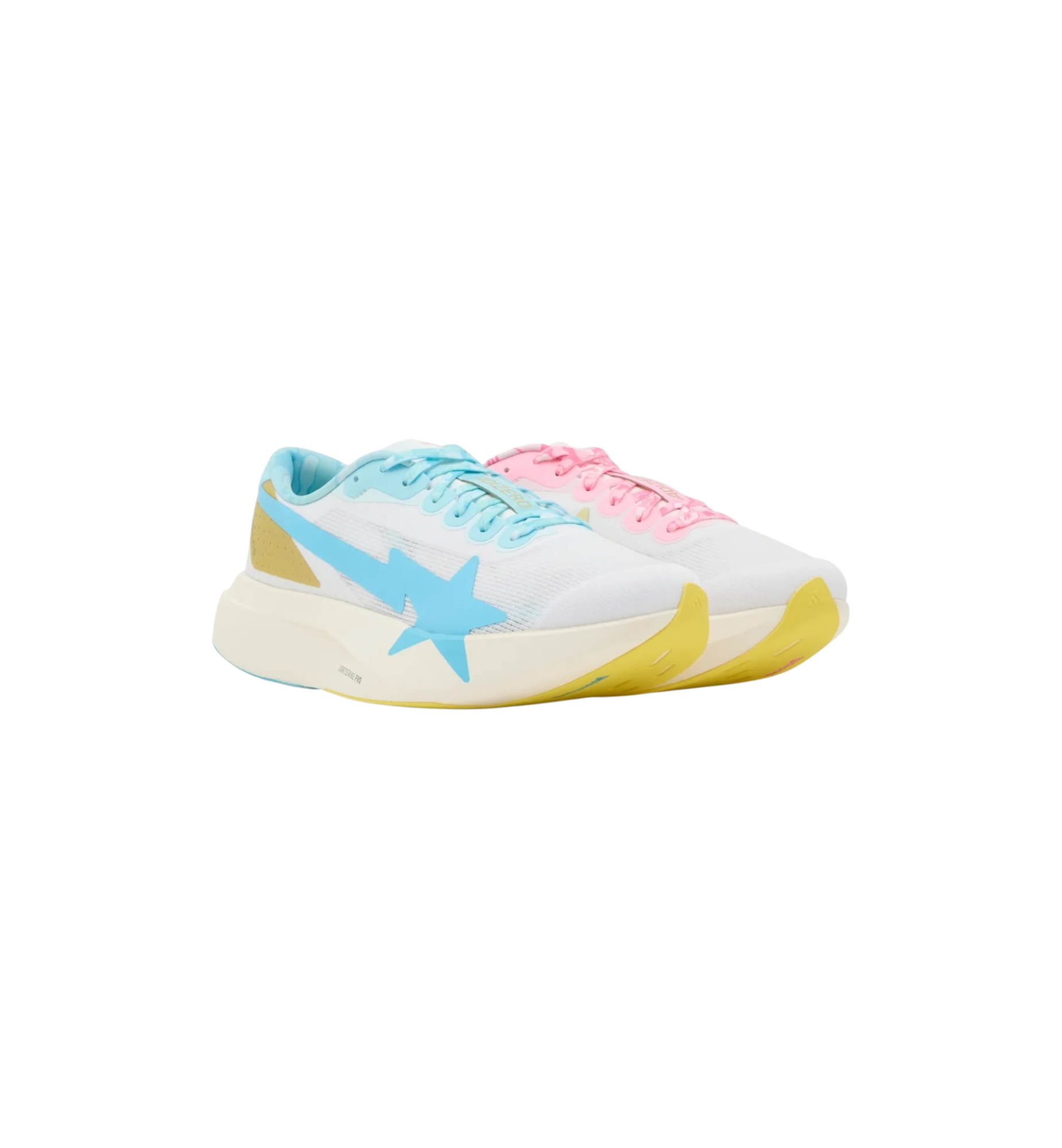 Adidas Adizero Evo SL Bape Blue Pink Gold pair at Stashed UAE