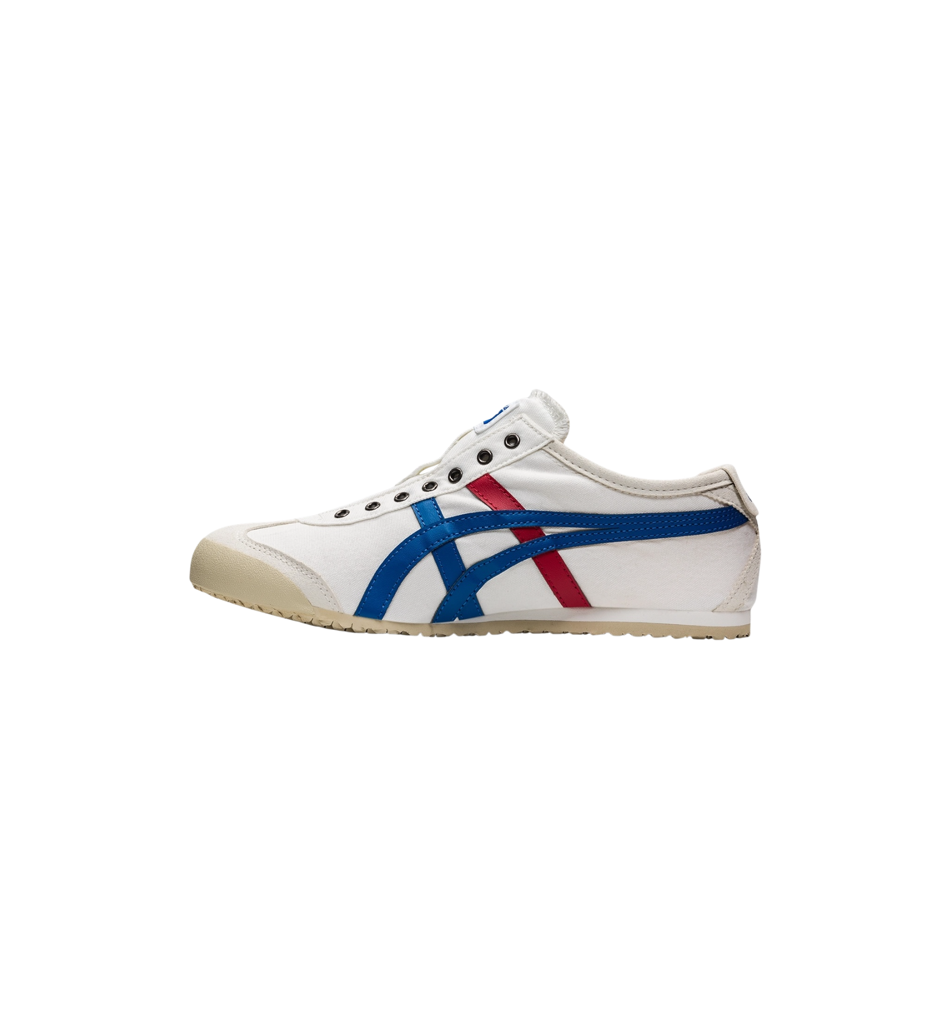 Onitsuka Tiger Mexico 66 Slip-On White Blue Red side view at Stashed UAE