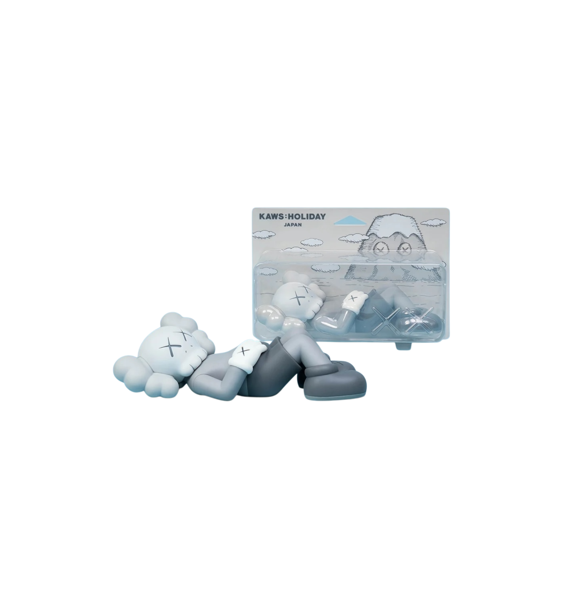 KAWS Holiday Japan Vinyl Figure Grey packaging detail at Stashed UAE